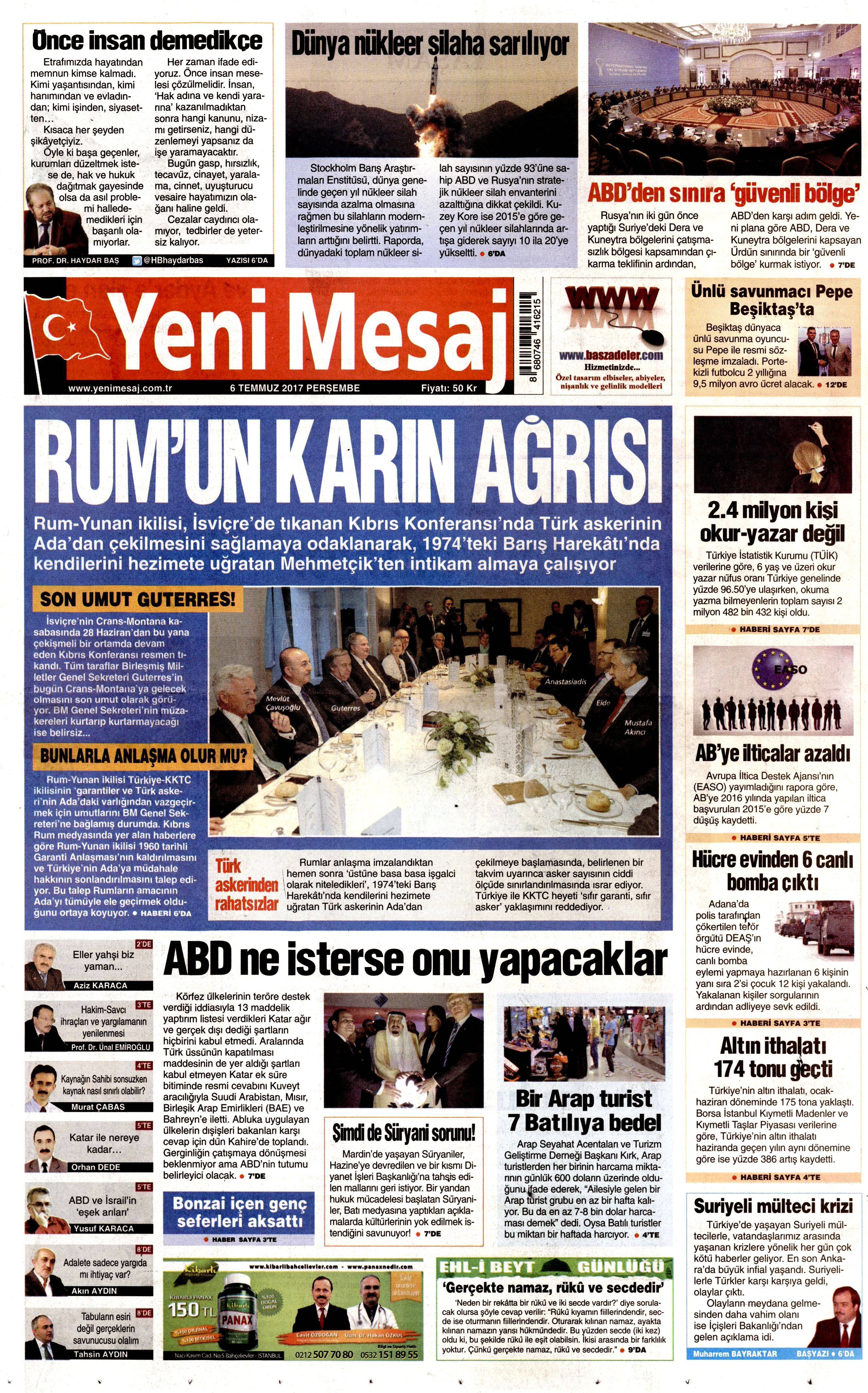 6 Temmuz 2017 Perşembe gazete manşetleri - 22