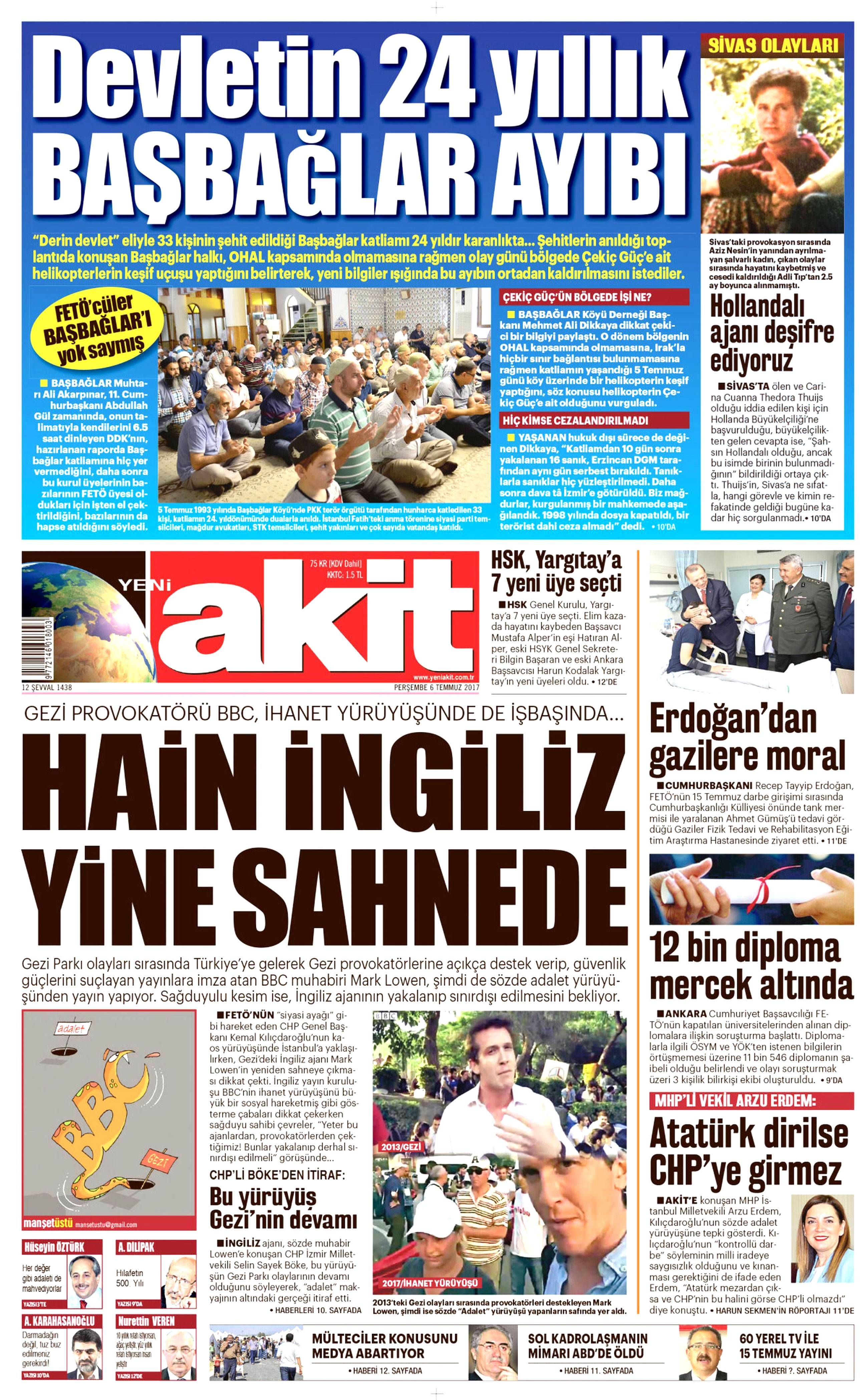 6 Temmuz 2017 Perşembe gazete manşetleri - 2