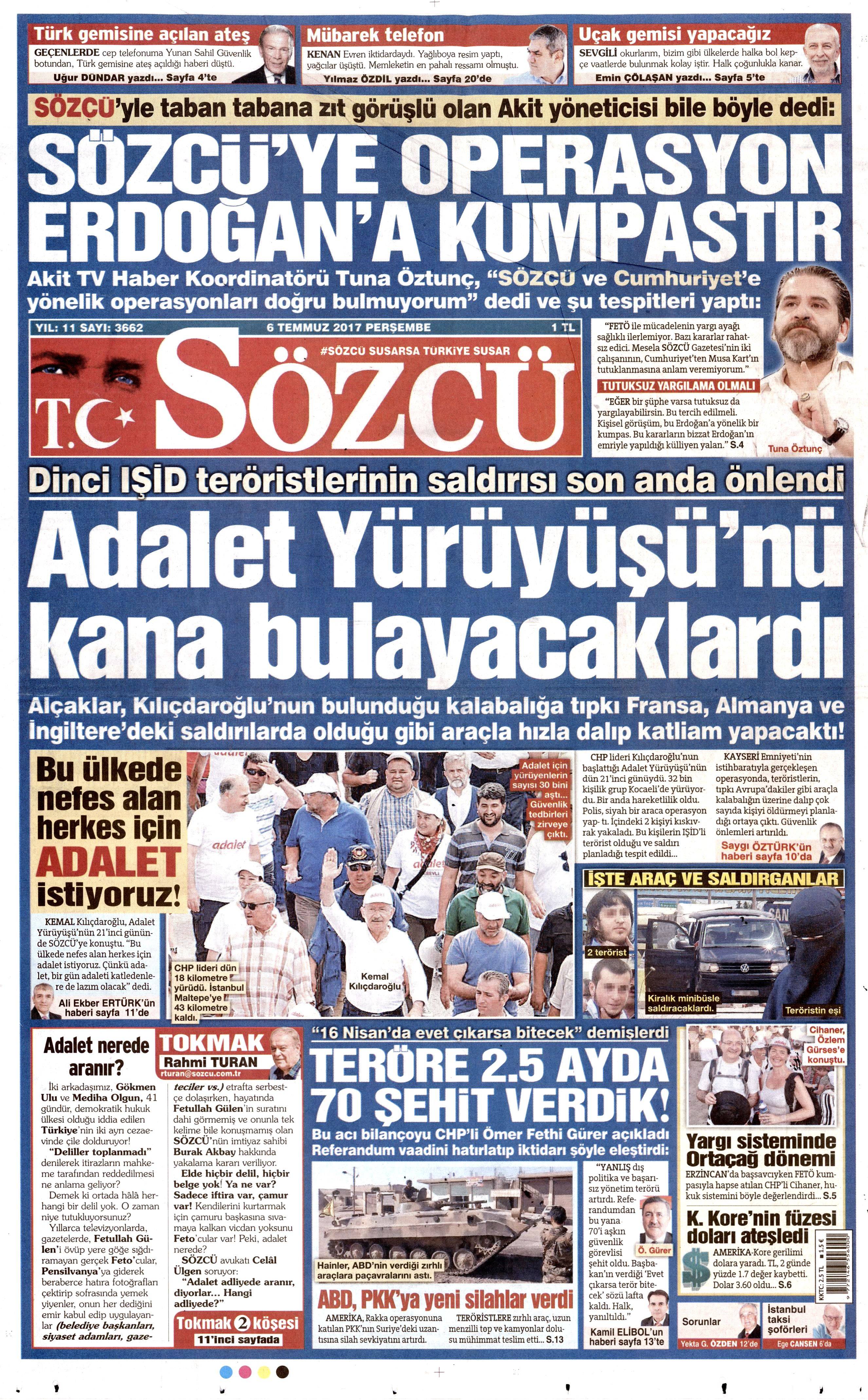 6 Temmuz 2017 Perşembe gazete manşetleri - 15