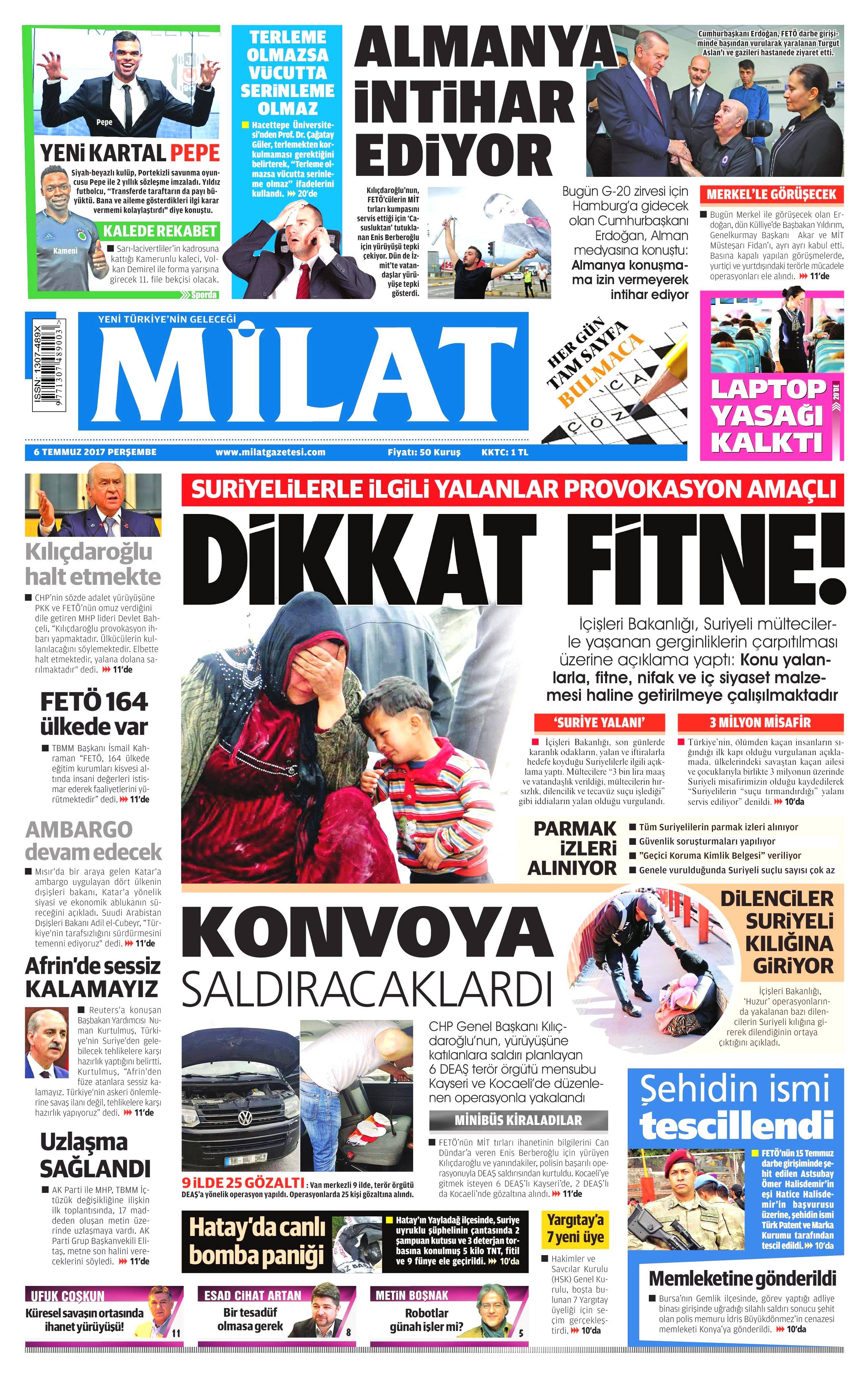 6 Temmuz 2017 Perşembe gazete manşetleri - 9