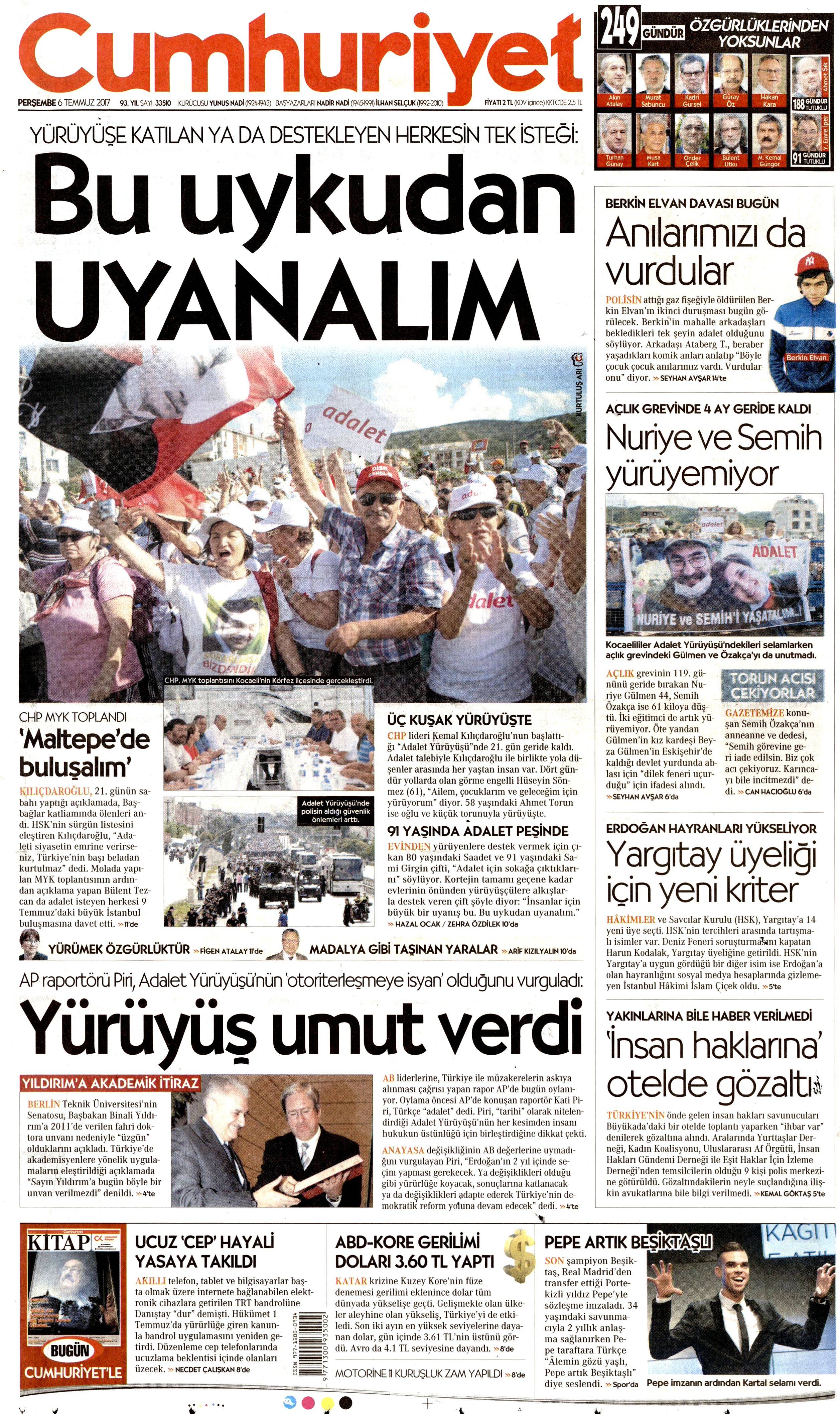 6 Temmuz 2017 Perşembe gazete manşetleri - 25