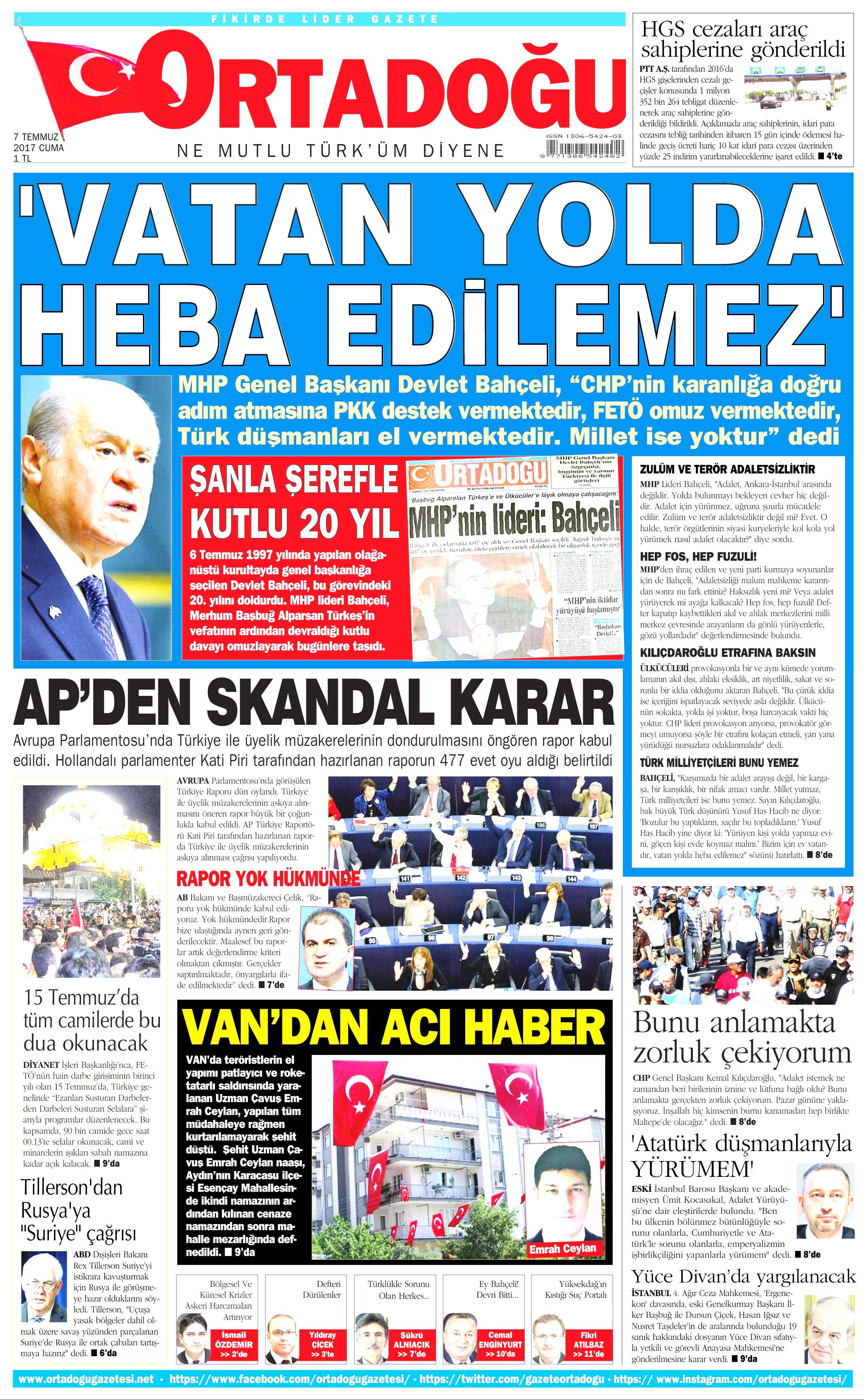 7 Temmuz 2017 Cuma gazete manşetleri - 12