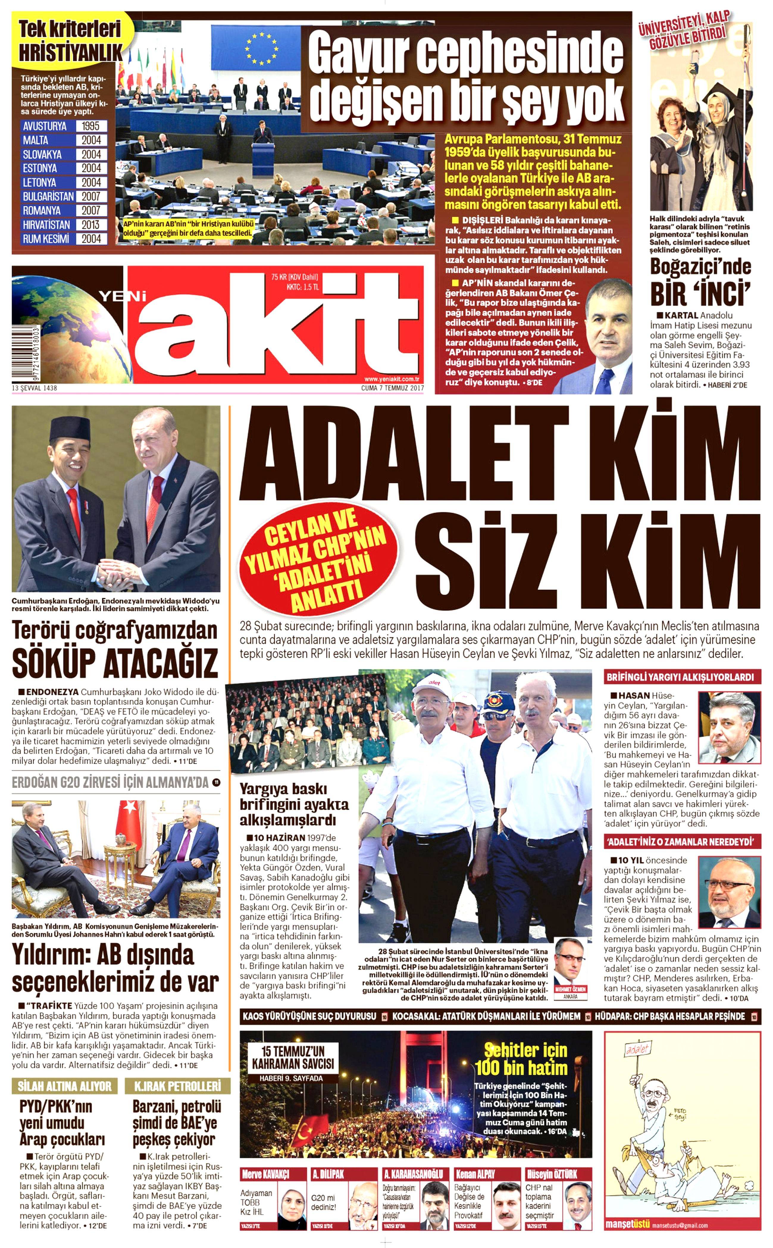 7 Temmuz 2017 Cuma gazete manşetleri - 2