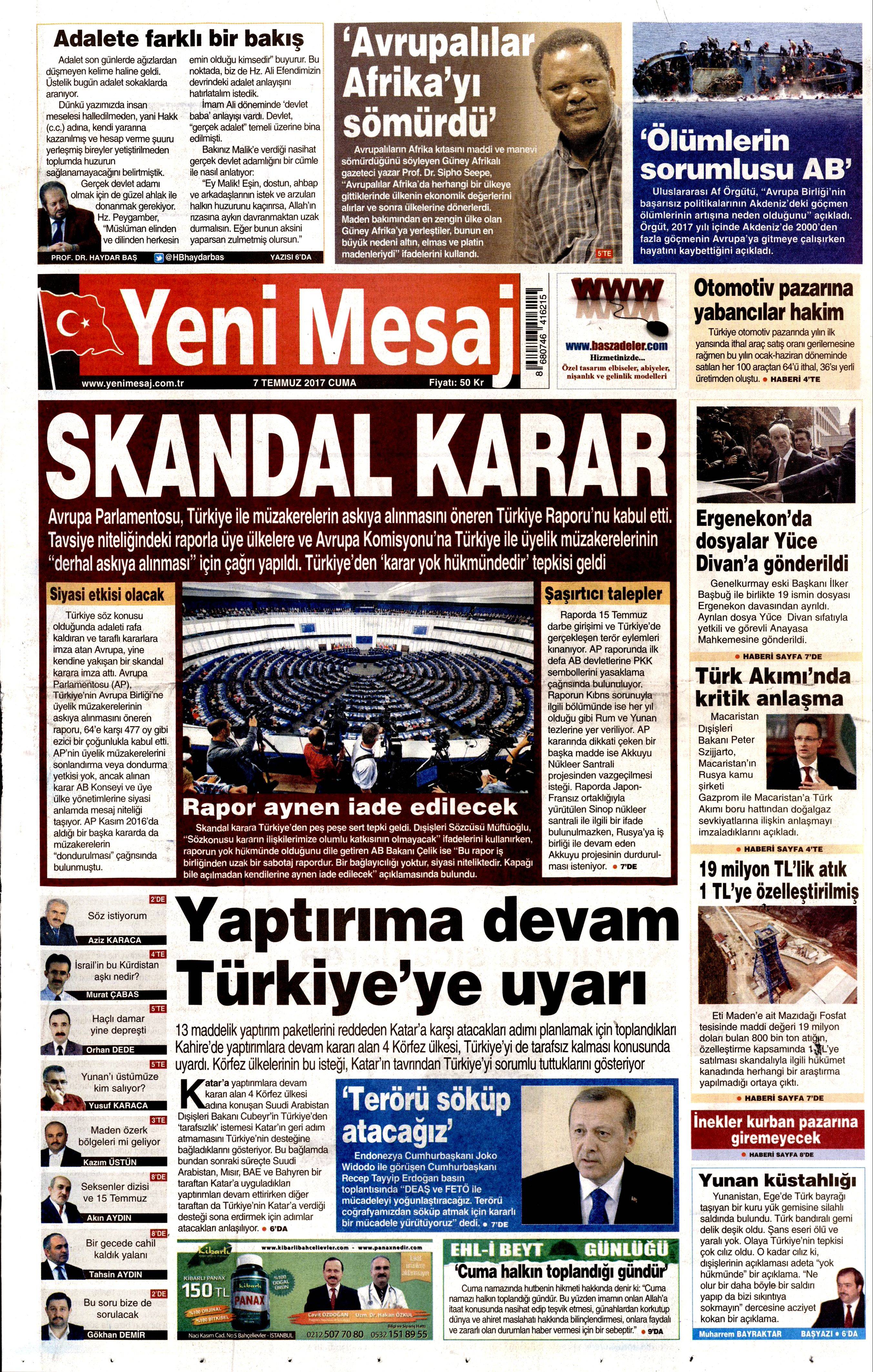 7 Temmuz 2017 Cuma gazete manşetleri - 22