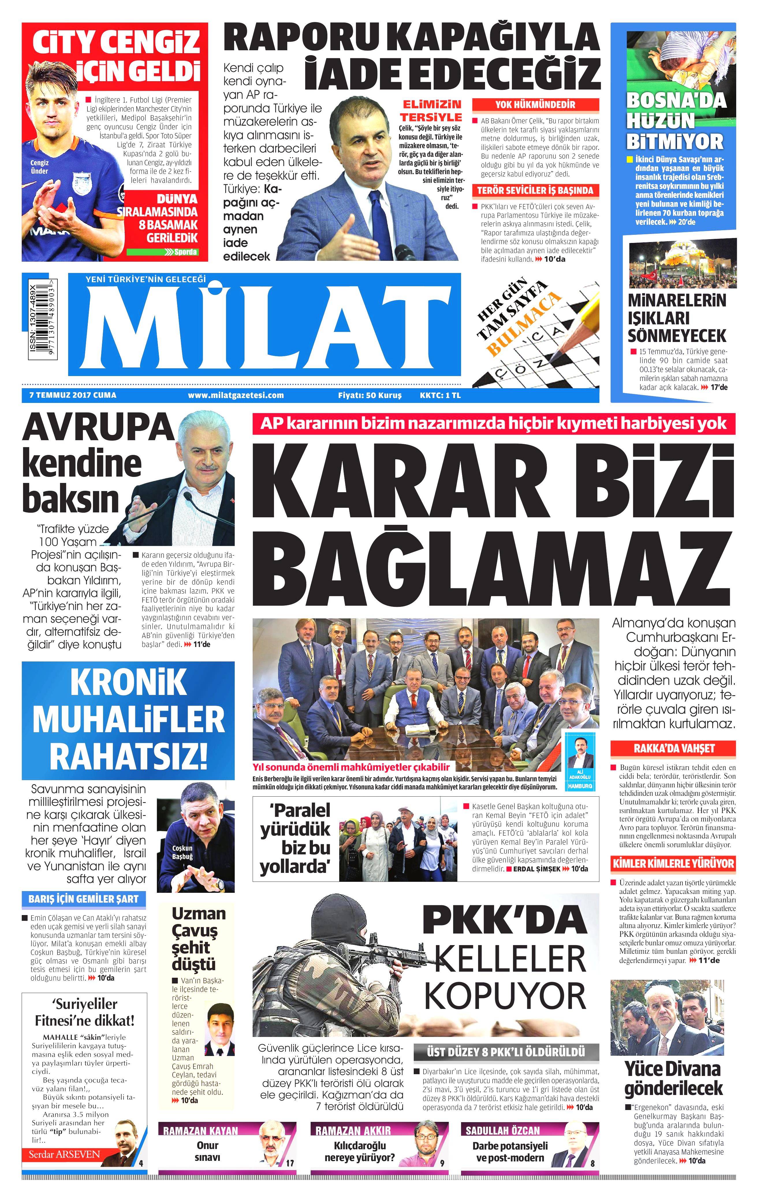 7 Temmuz 2017 Cuma gazete manşetleri - 9