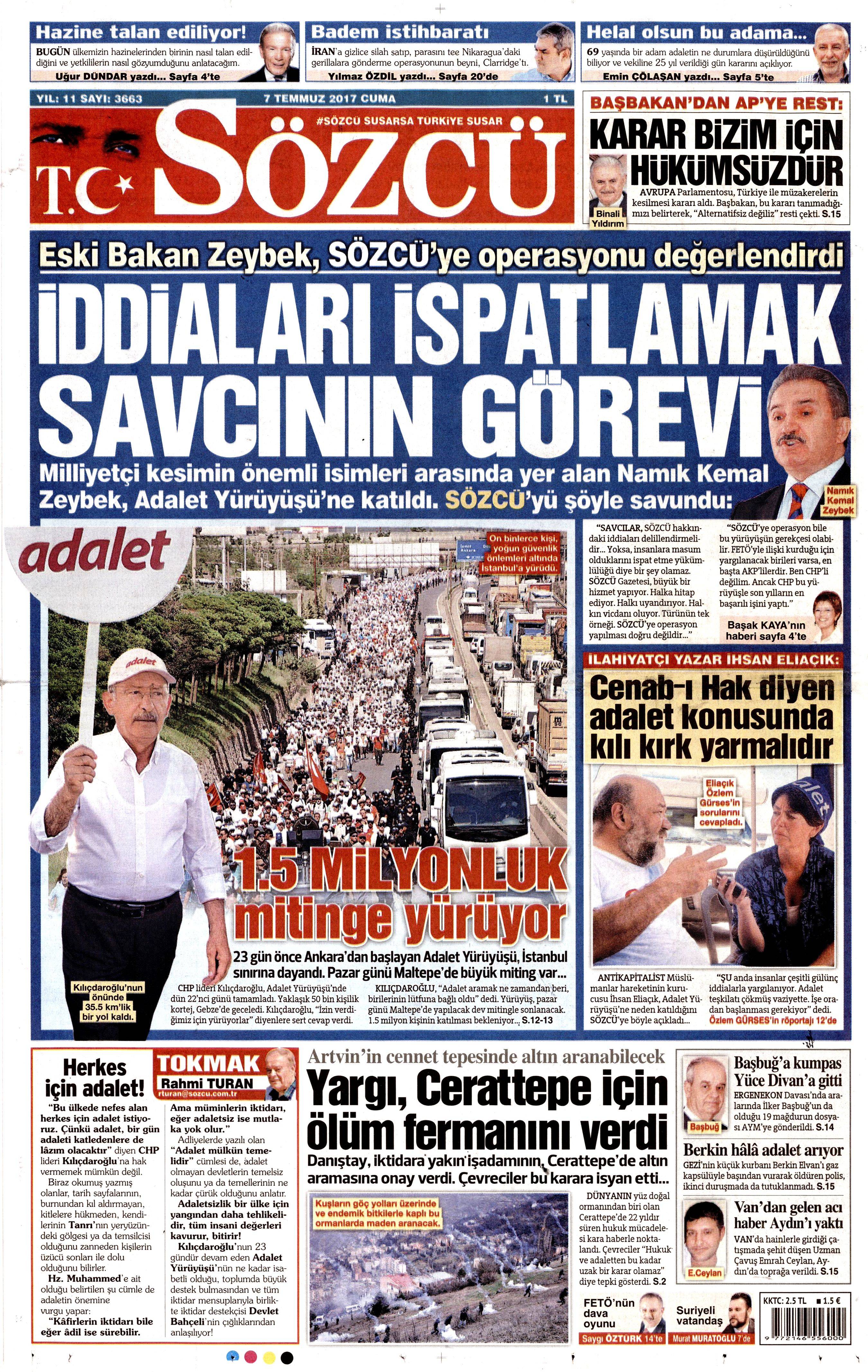 7 Temmuz 2017 Cuma gazete manşetleri - 14