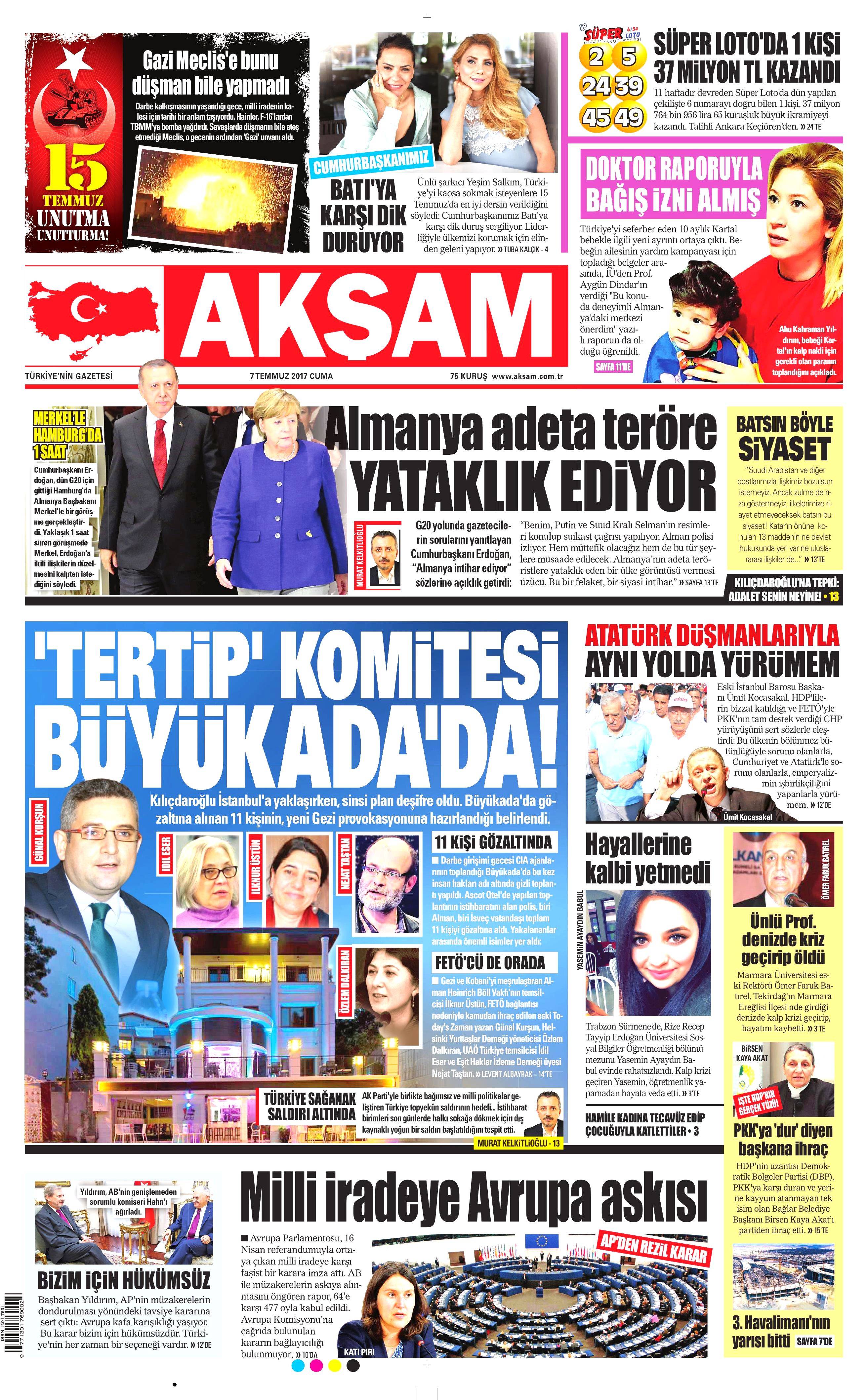 7 Temmuz 2017 Cuma gazete manşetleri - 1