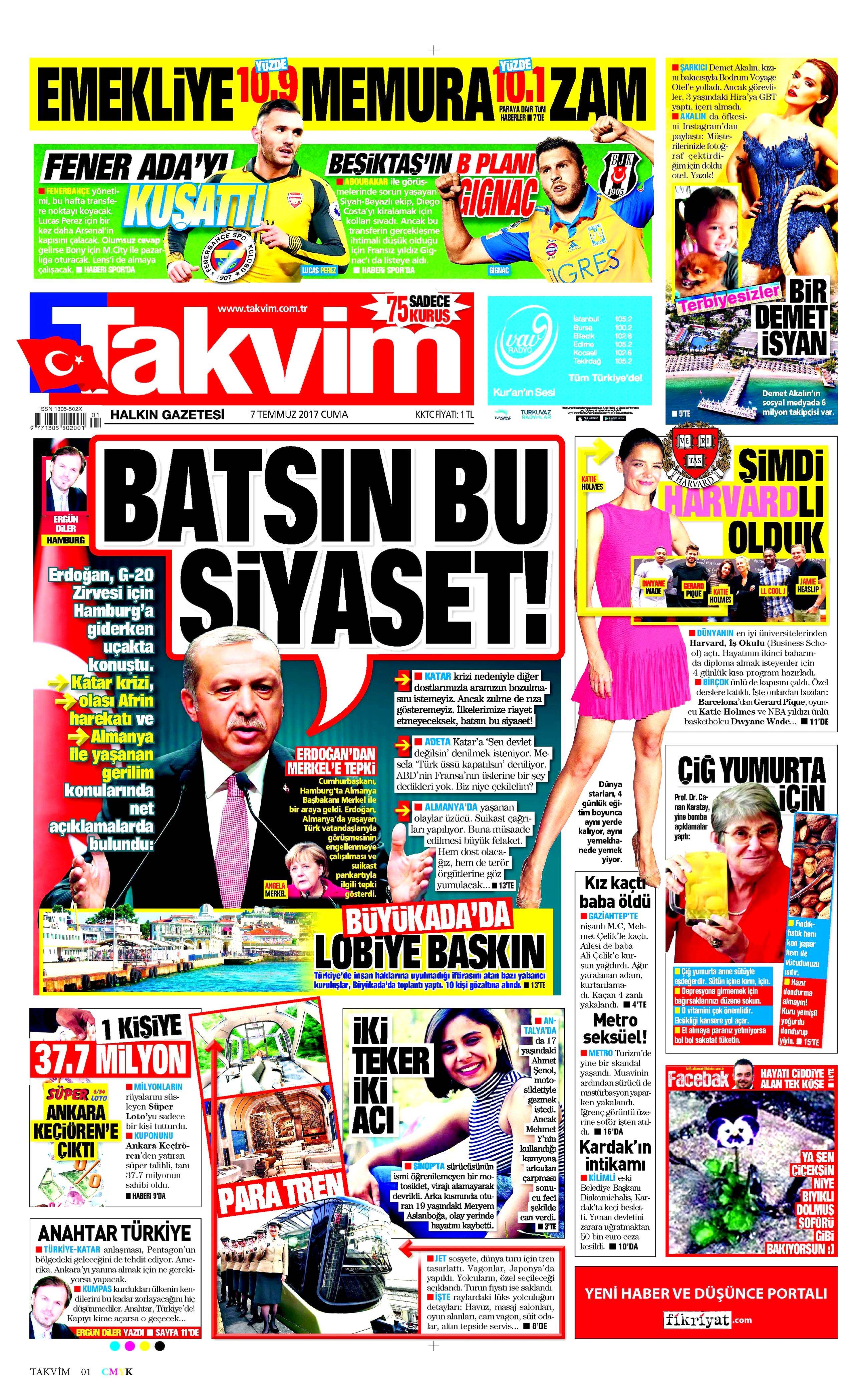 7 Temmuz 2017 Cuma gazete manşetleri - 16