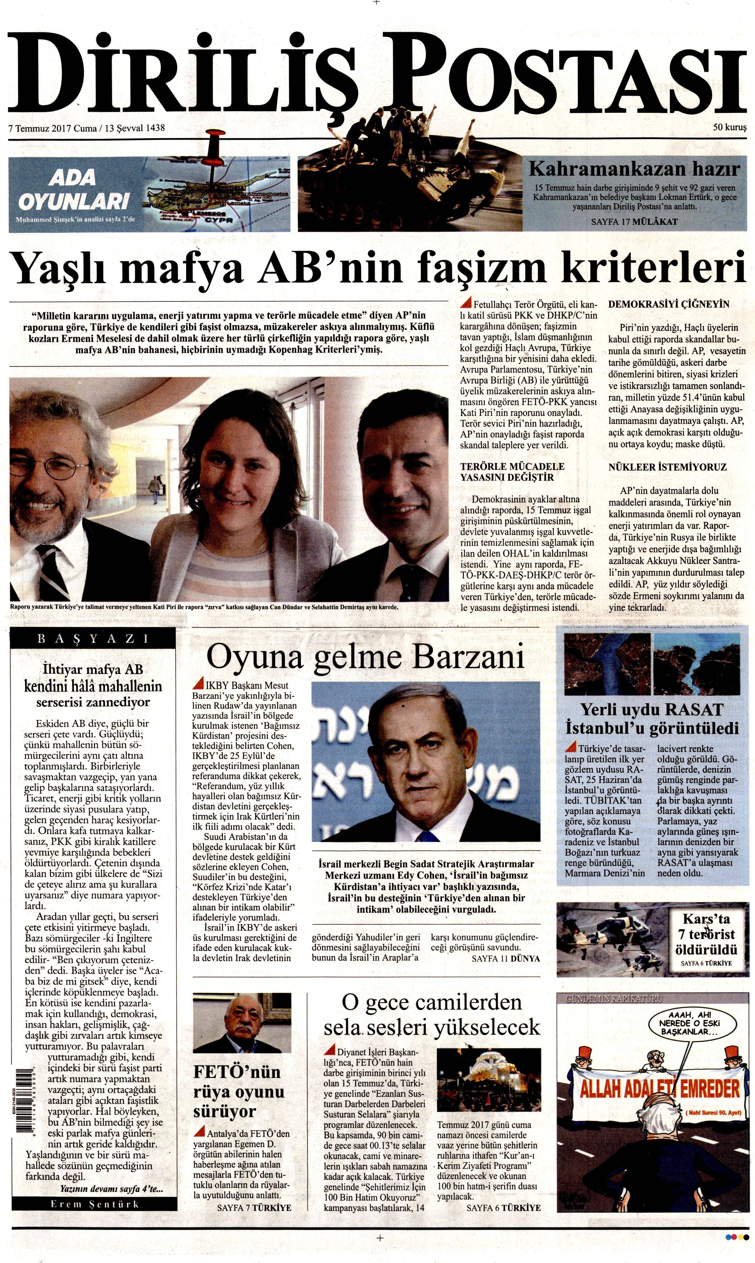 7 Temmuz 2017 Cuma gazete manşetleri - 3