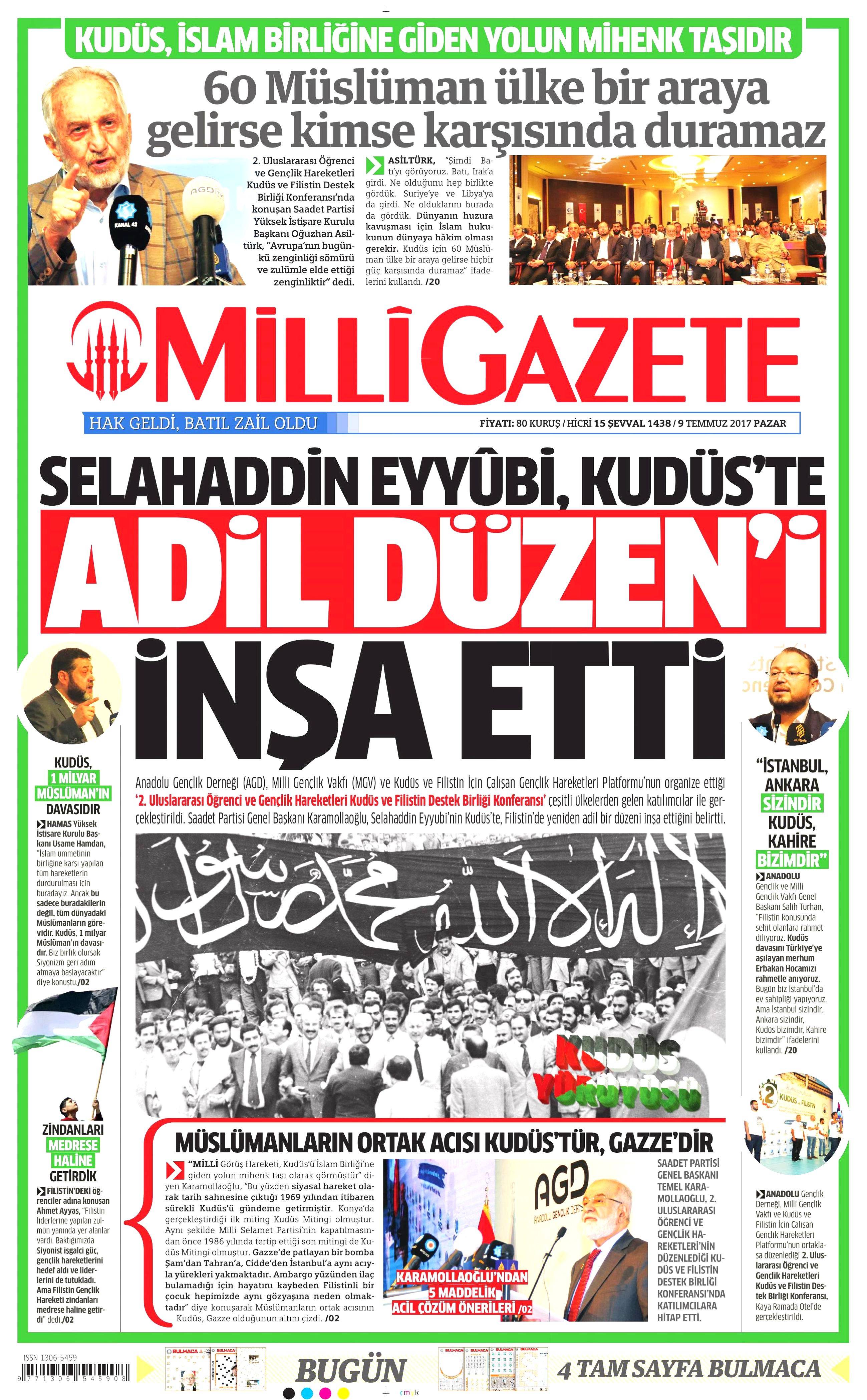 9 Temmuz 2017 Pazar gazete manşetleri - 9