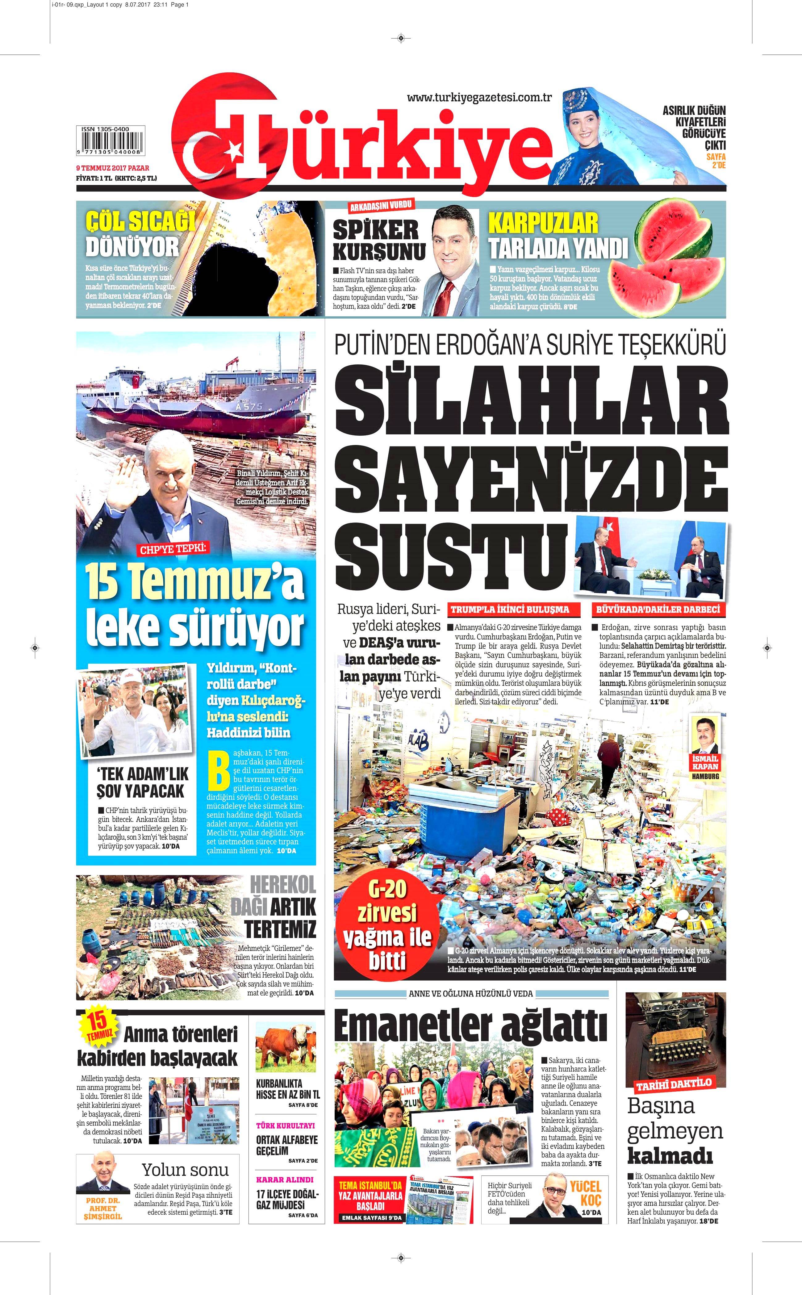 9 Temmuz 2017 Pazar gazete manşetleri - 16
