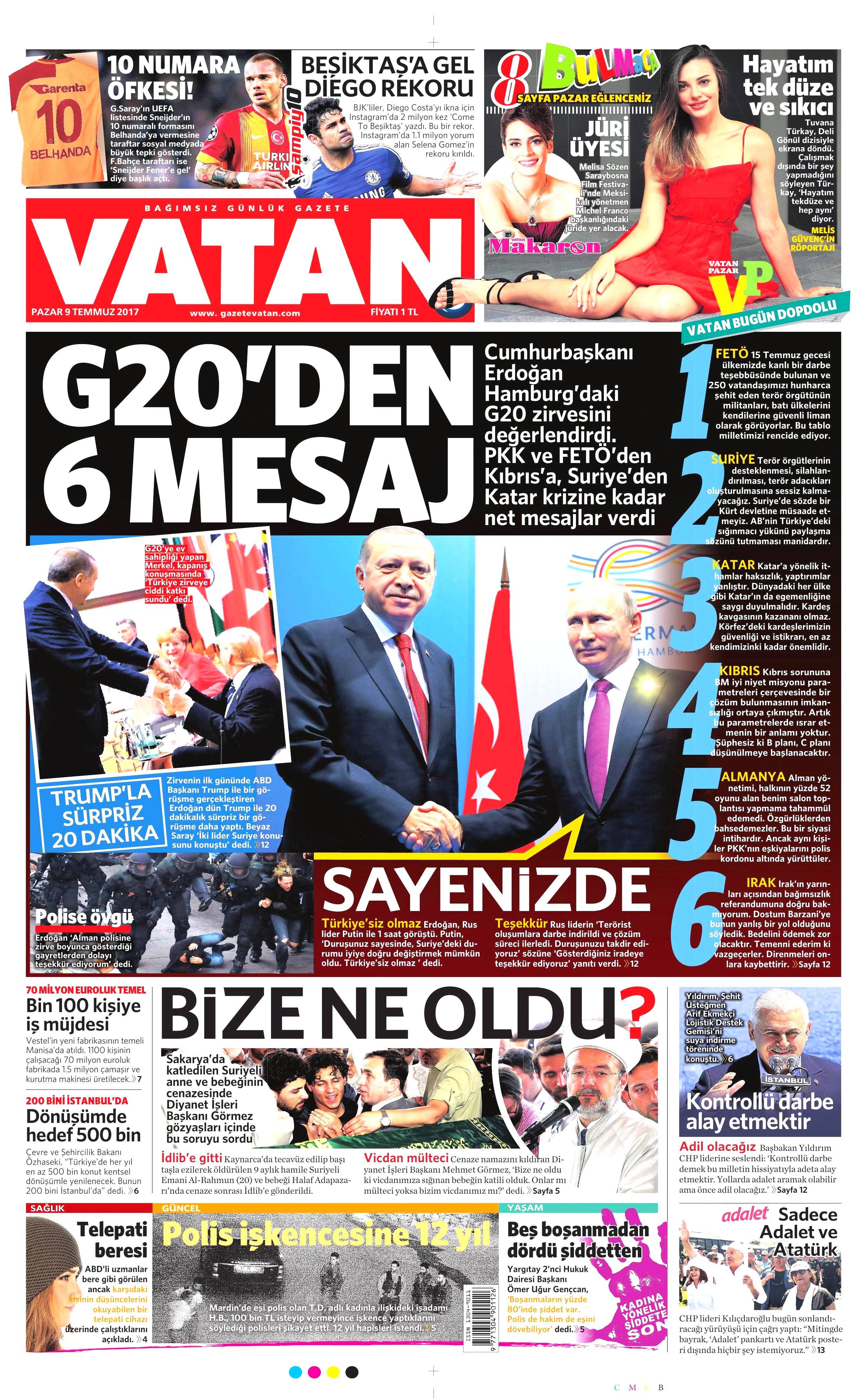 9 Temmuz 2017 Pazar gazete manşetleri - 17