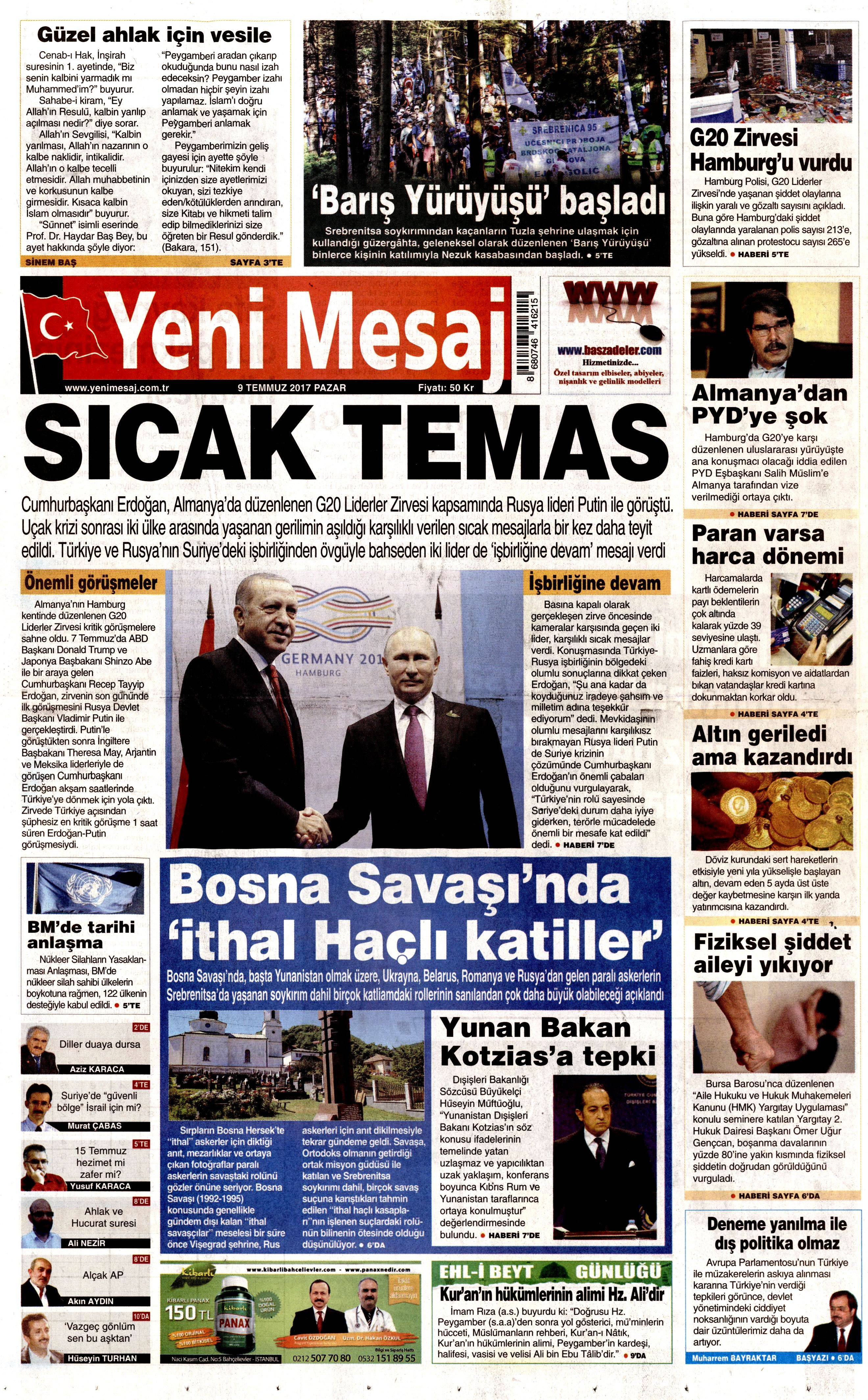 9 Temmuz 2017 Pazar gazete manşetleri - 21