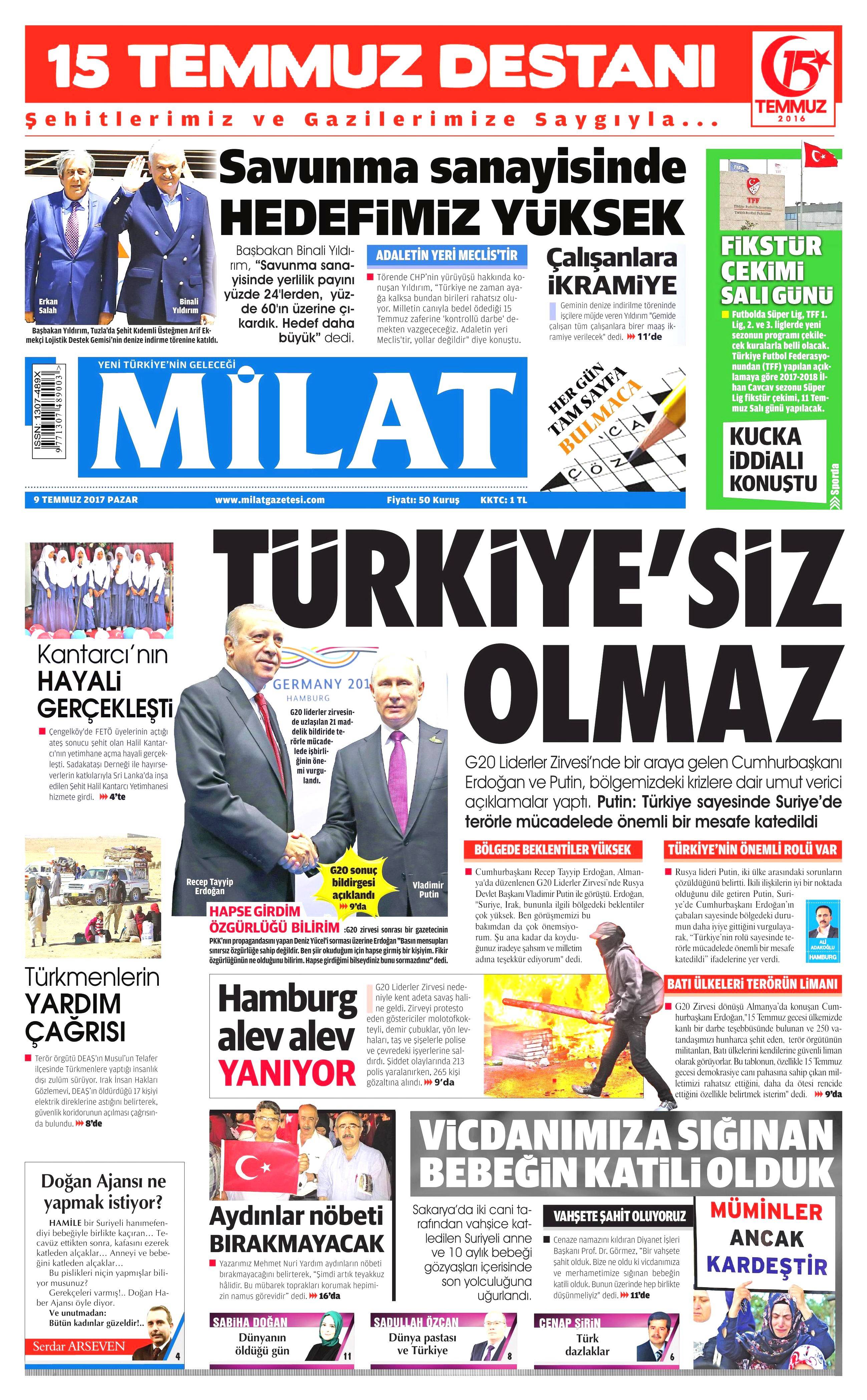 9 Temmuz 2017 Pazar gazete manşetleri - 8