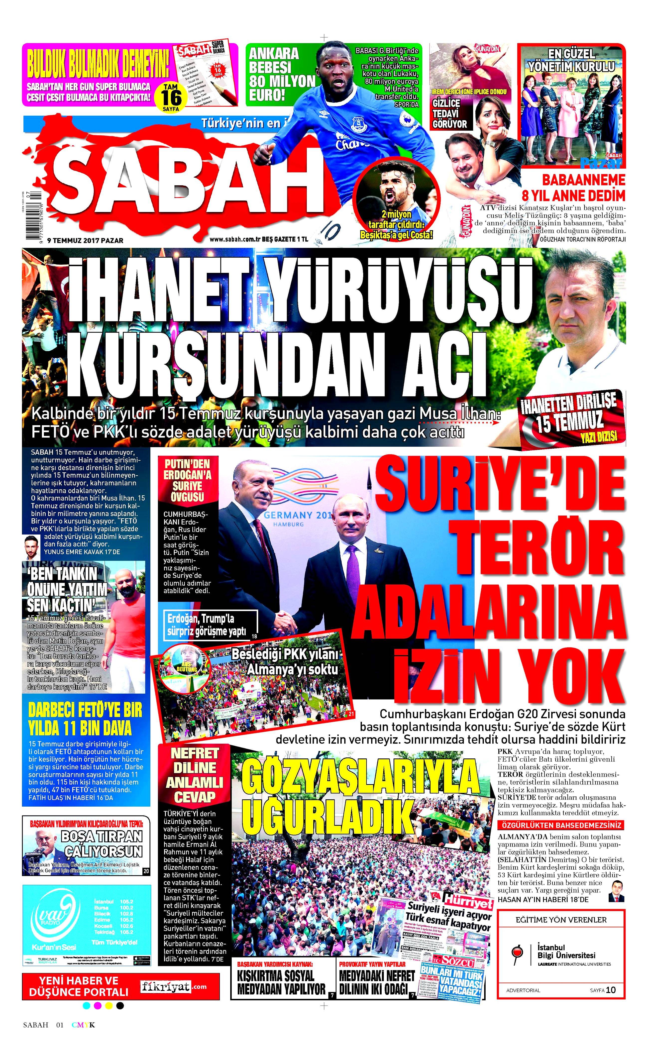 9 Temmuz 2017 Pazar gazete manşetleri - 12