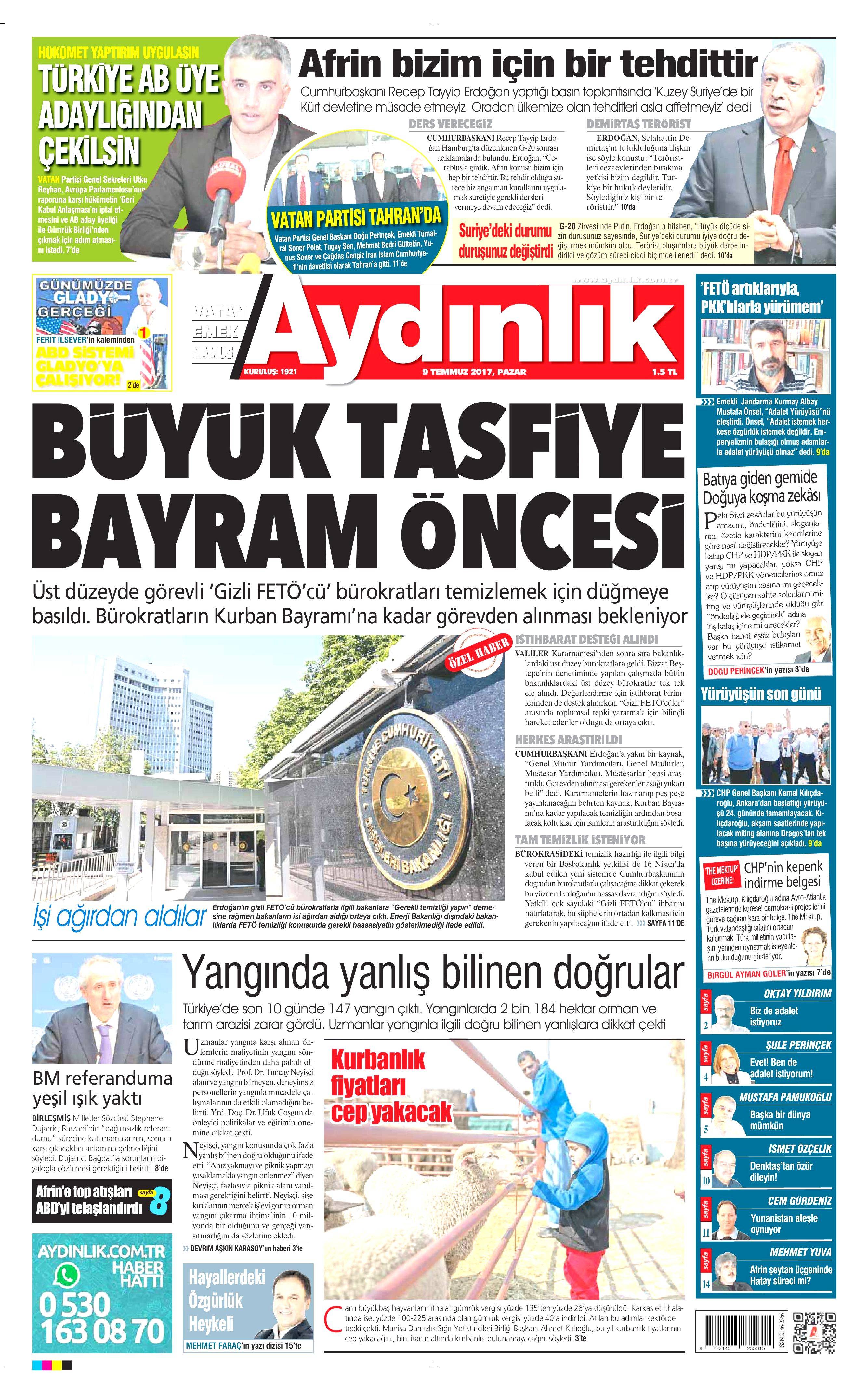 9 Temmuz 2017 Pazar gazete manşetleri - 27