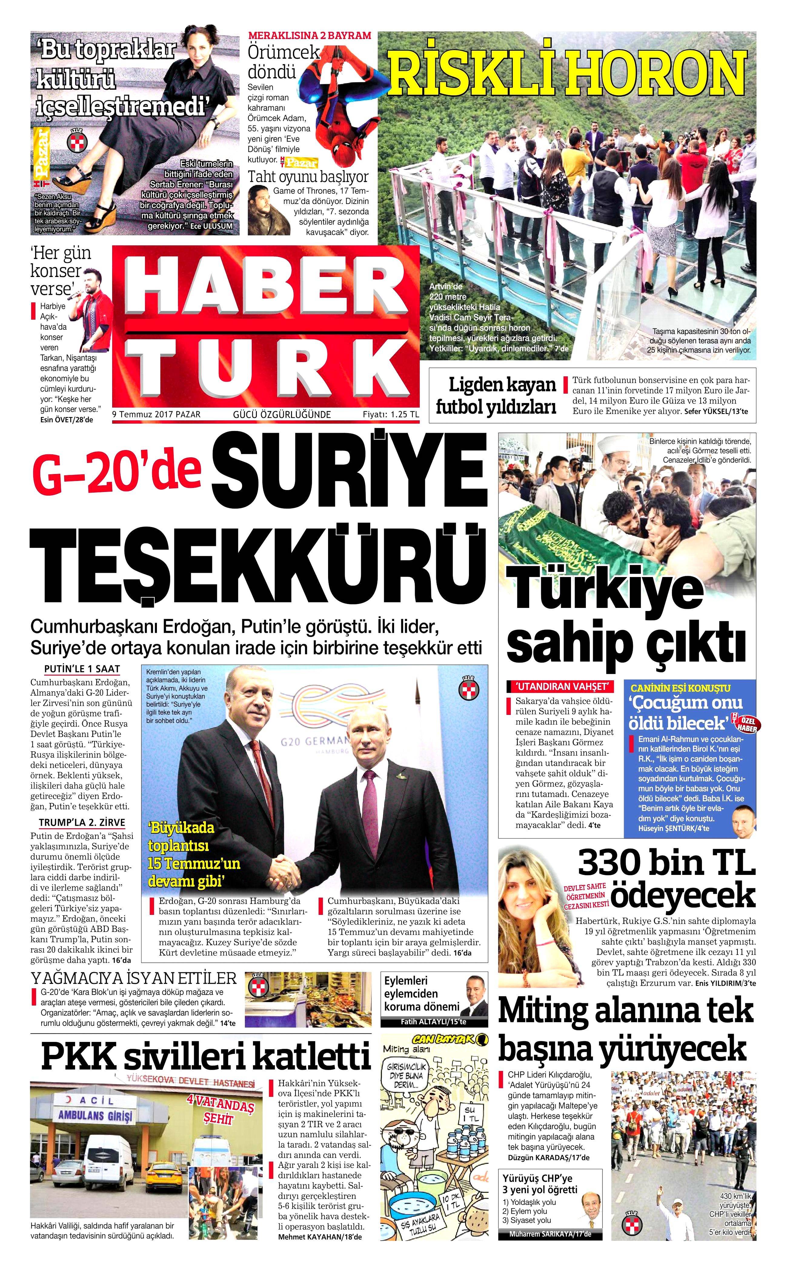 9 Temmuz 2017 Pazar gazete manşetleri - 5