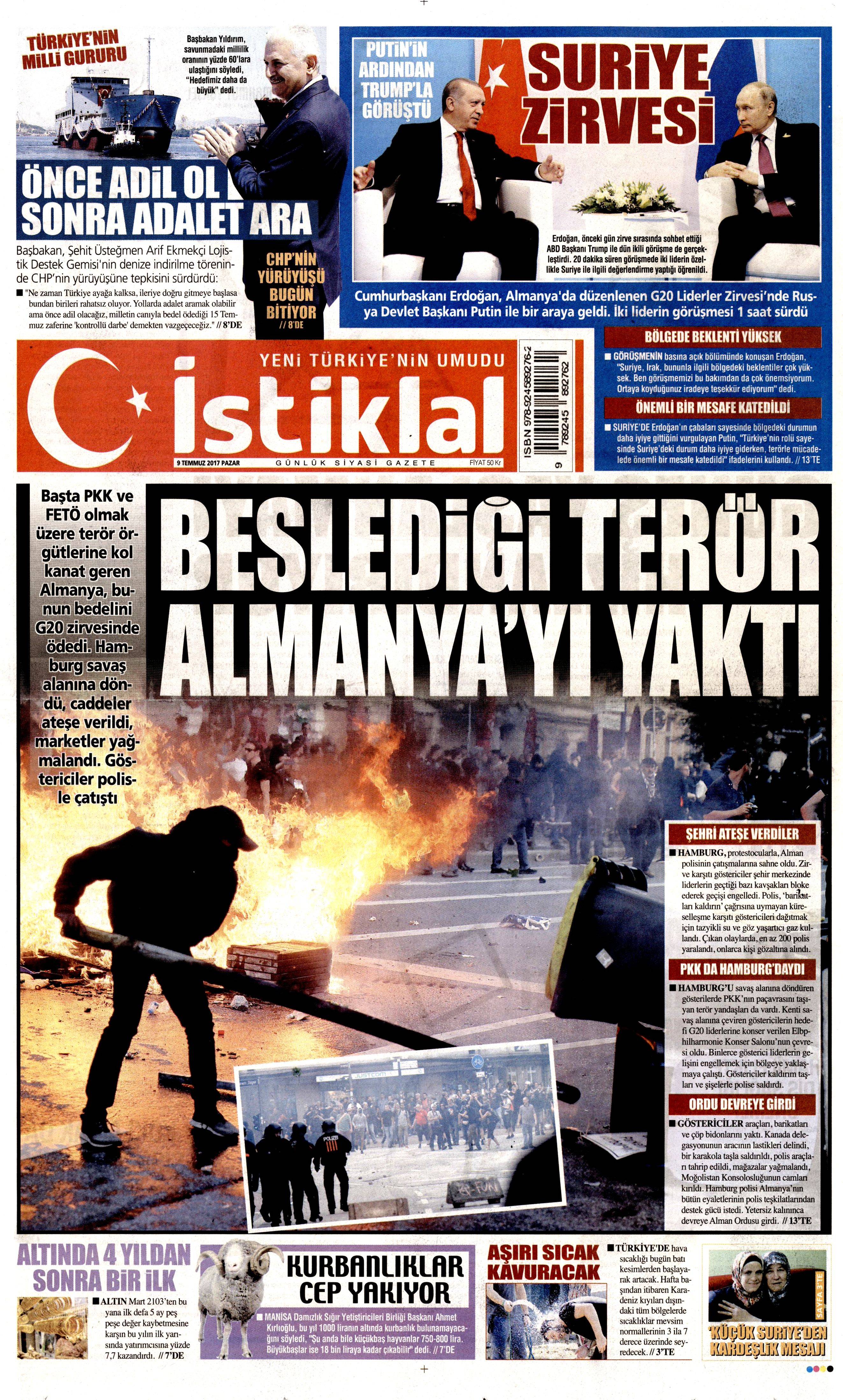 9 Temmuz 2017 Pazar gazete manşetleri - 7
