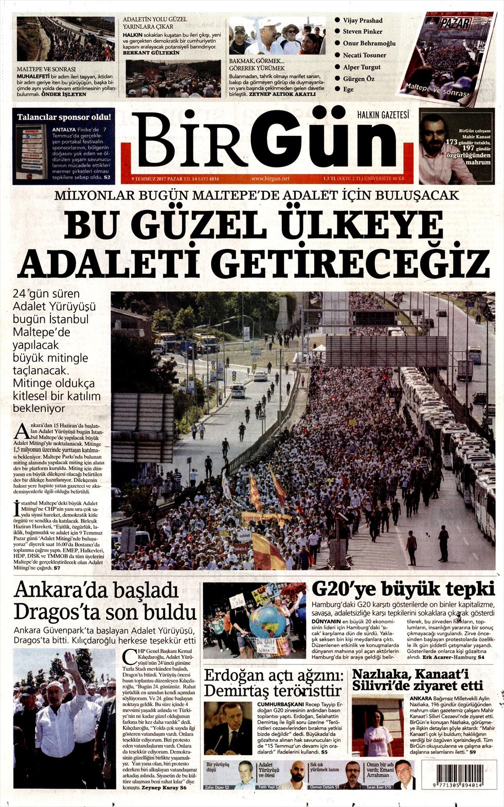 9 Temmuz 2017 Pazar gazete manşetleri - 26