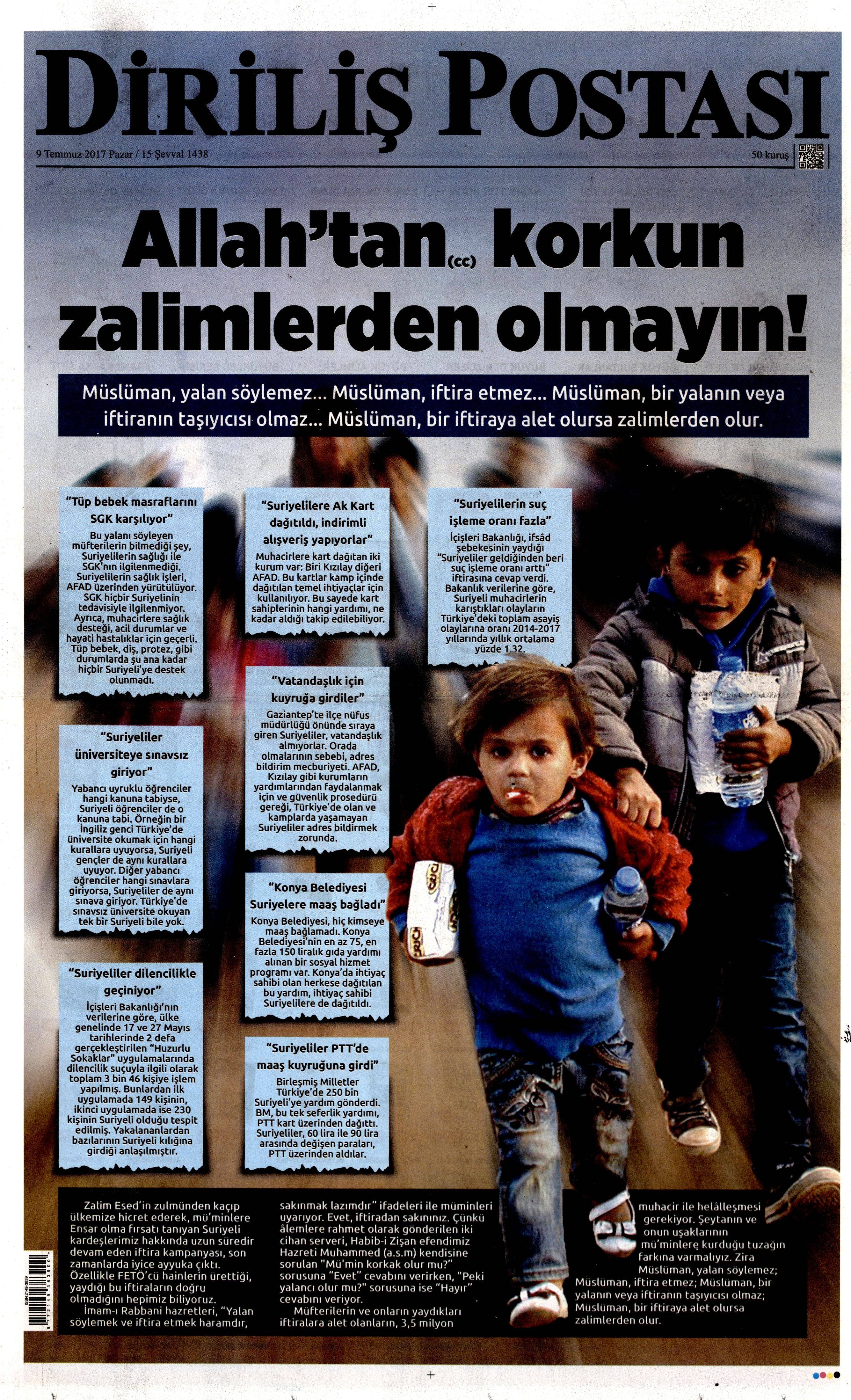 9 Temmuz 2017 Pazar gazete manşetleri - 3