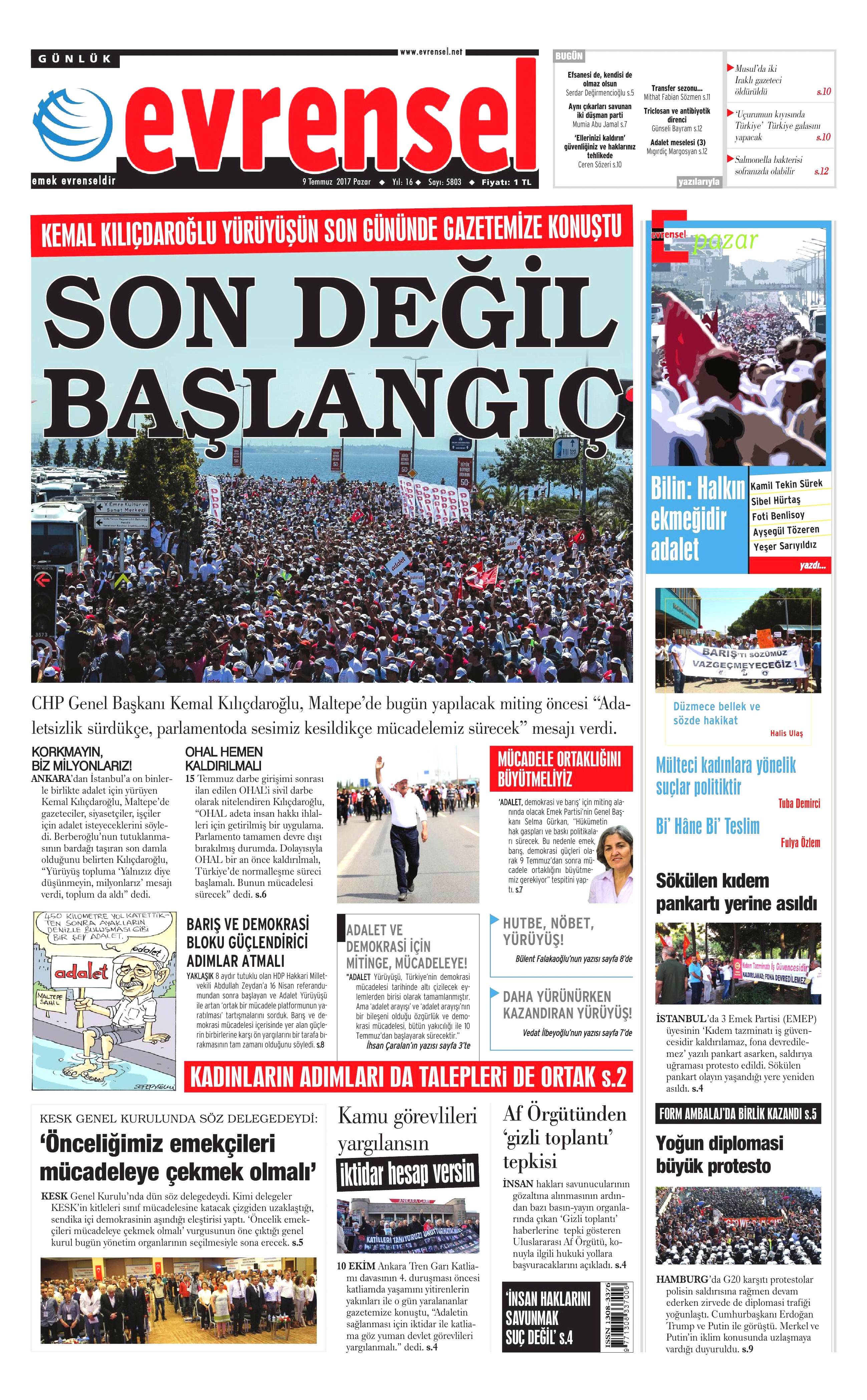 9 Temmuz 2017 Pazar gazete manşetleri - 25