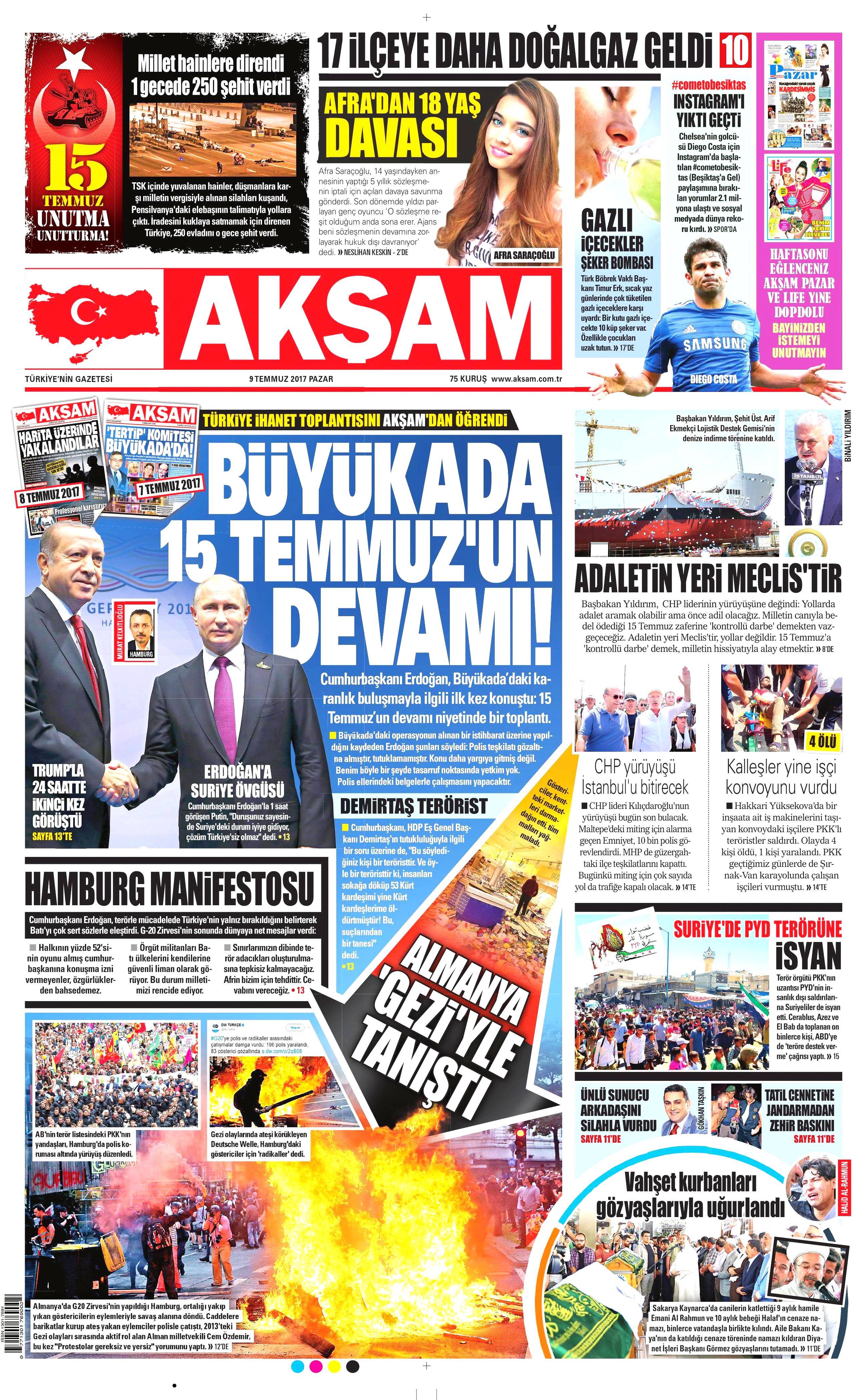 9 Temmuz 2017 Pazar gazete manşetleri - 1
