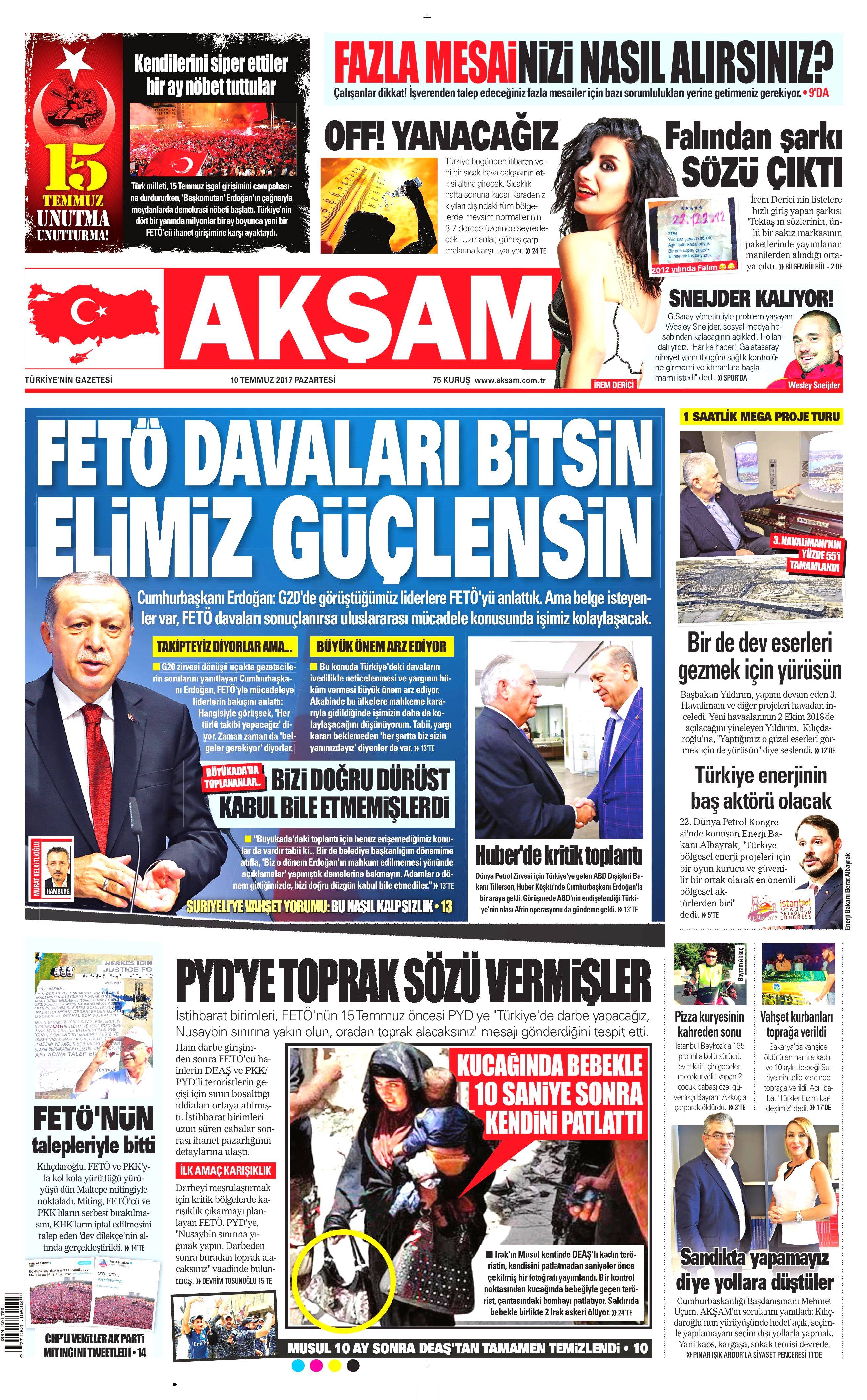 10 Temmuz 2017 Pazartesi gazete manşetleri - 1