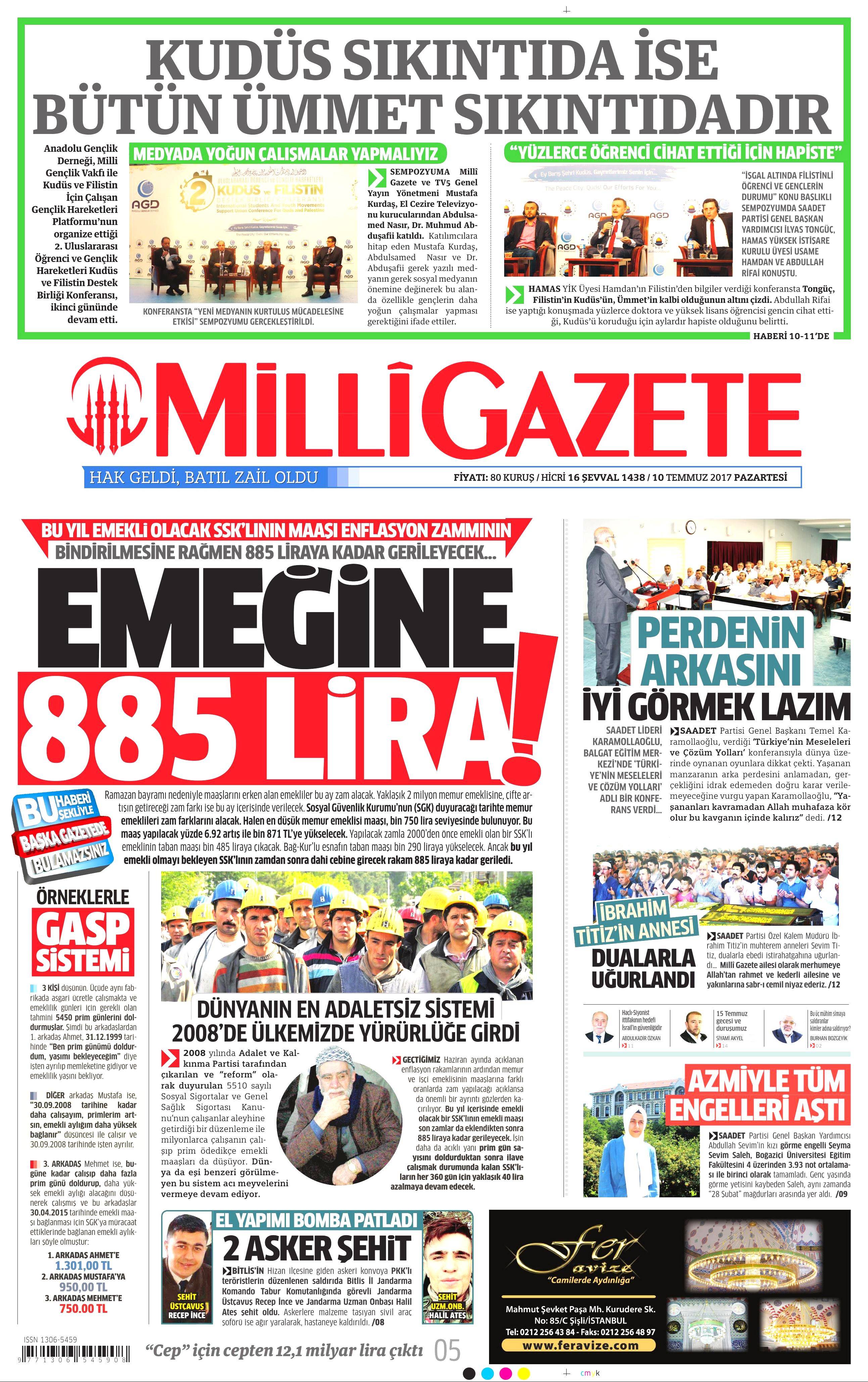 10 Temmuz 2017 Pazartesi gazete manşetleri - 10