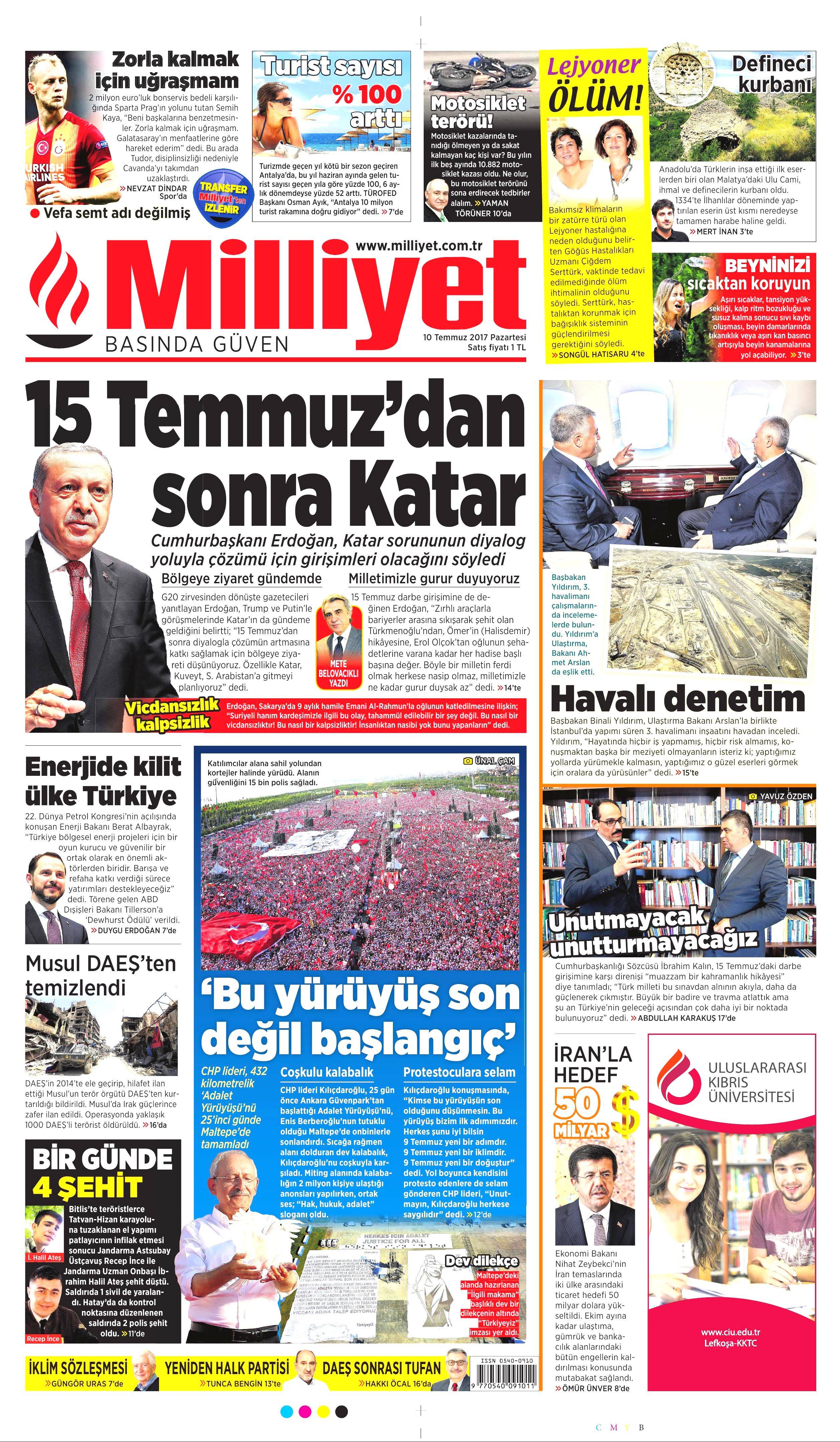 10 Temmuz 2017 Pazartesi gazete manşetleri - 11