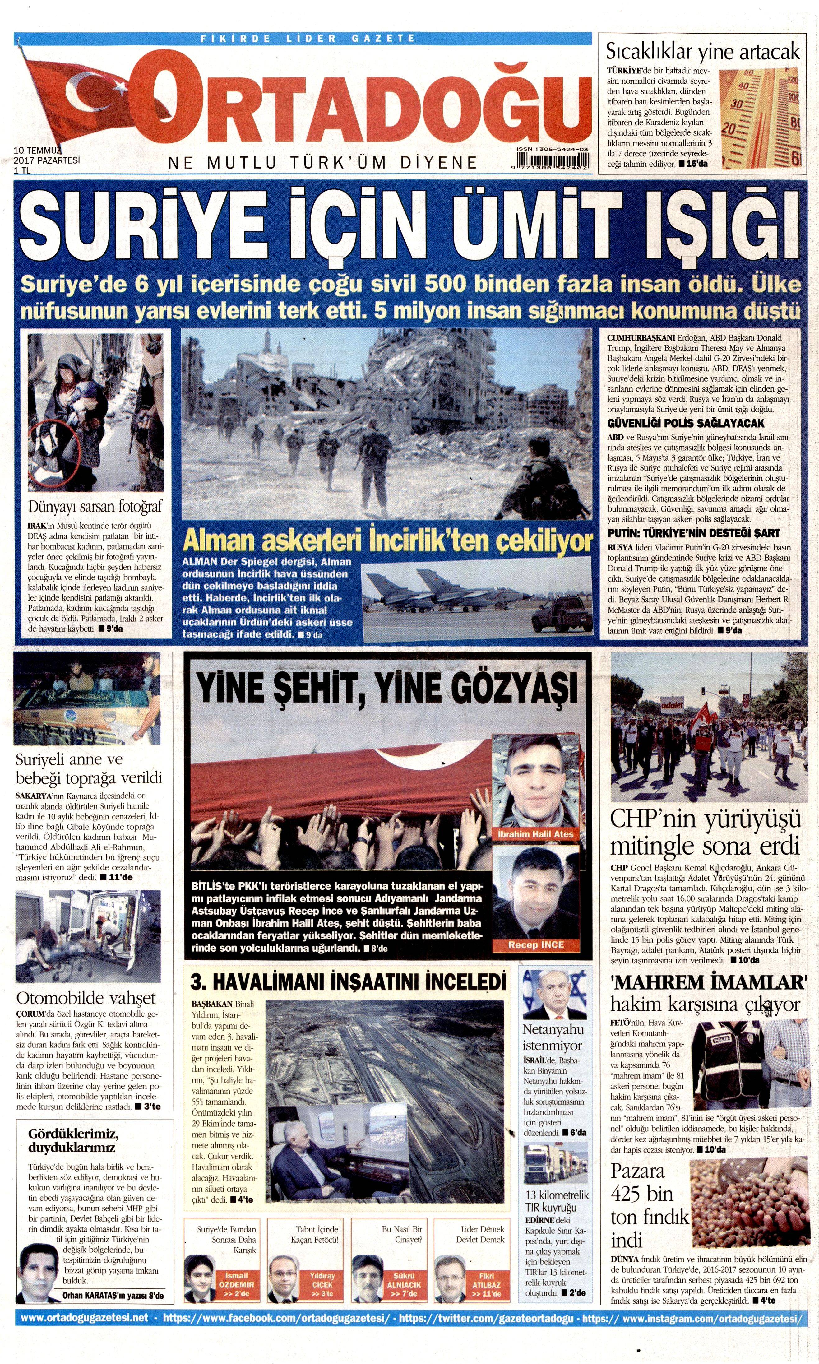 10 Temmuz 2017 Pazartesi gazete manşetleri - 12