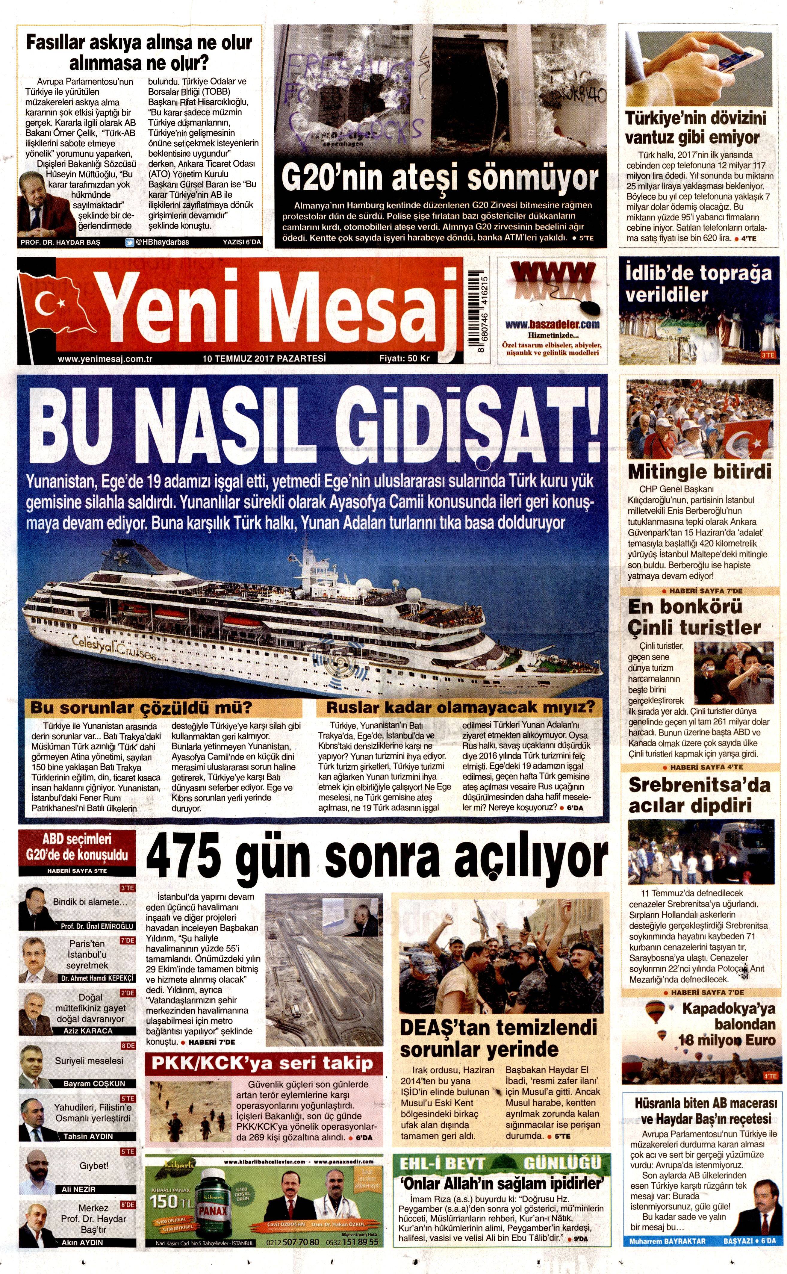 10 Temmuz 2017 Pazartesi gazete manşetleri - 22