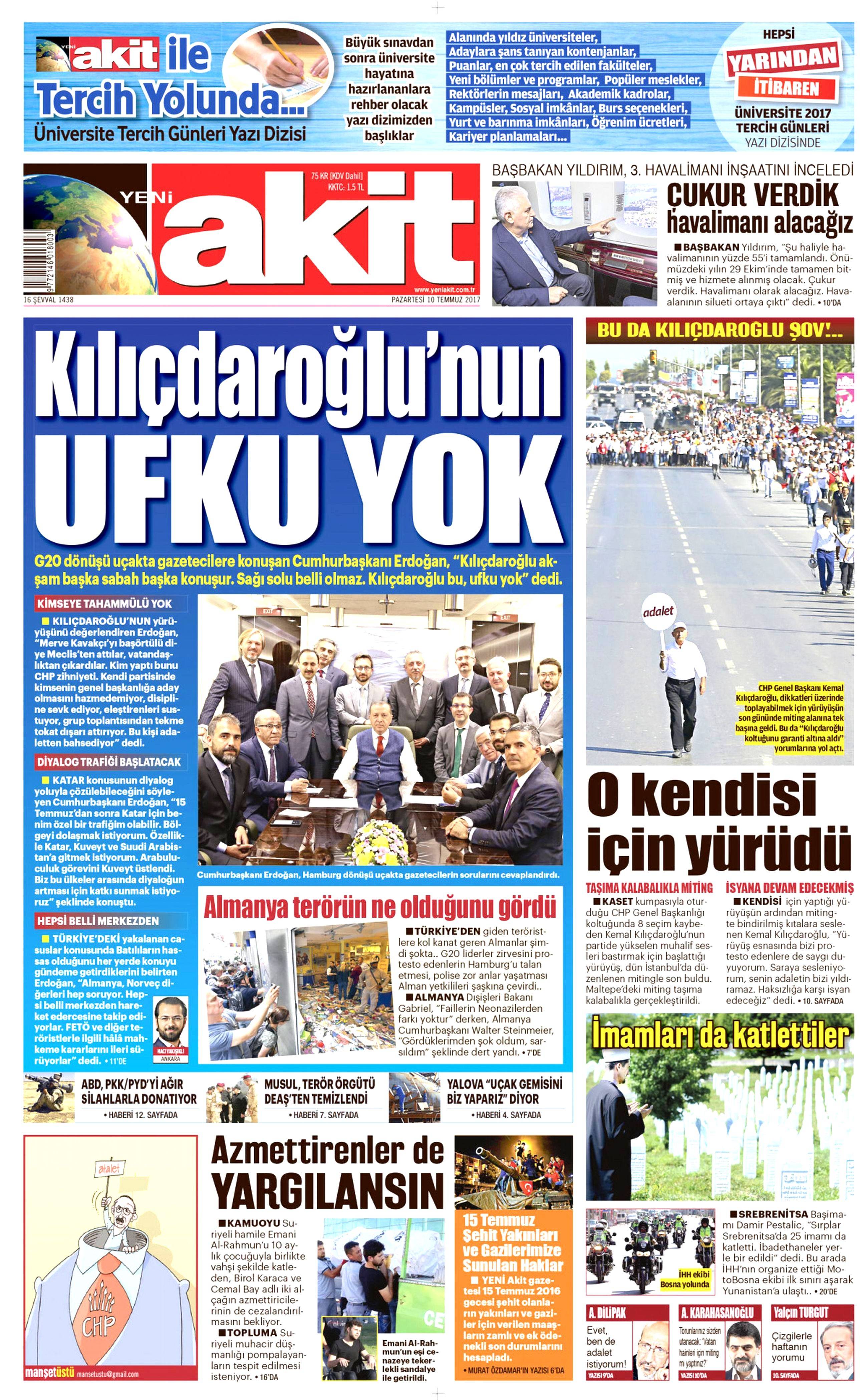 10 Temmuz 2017 Pazartesi gazete manşetleri - 2