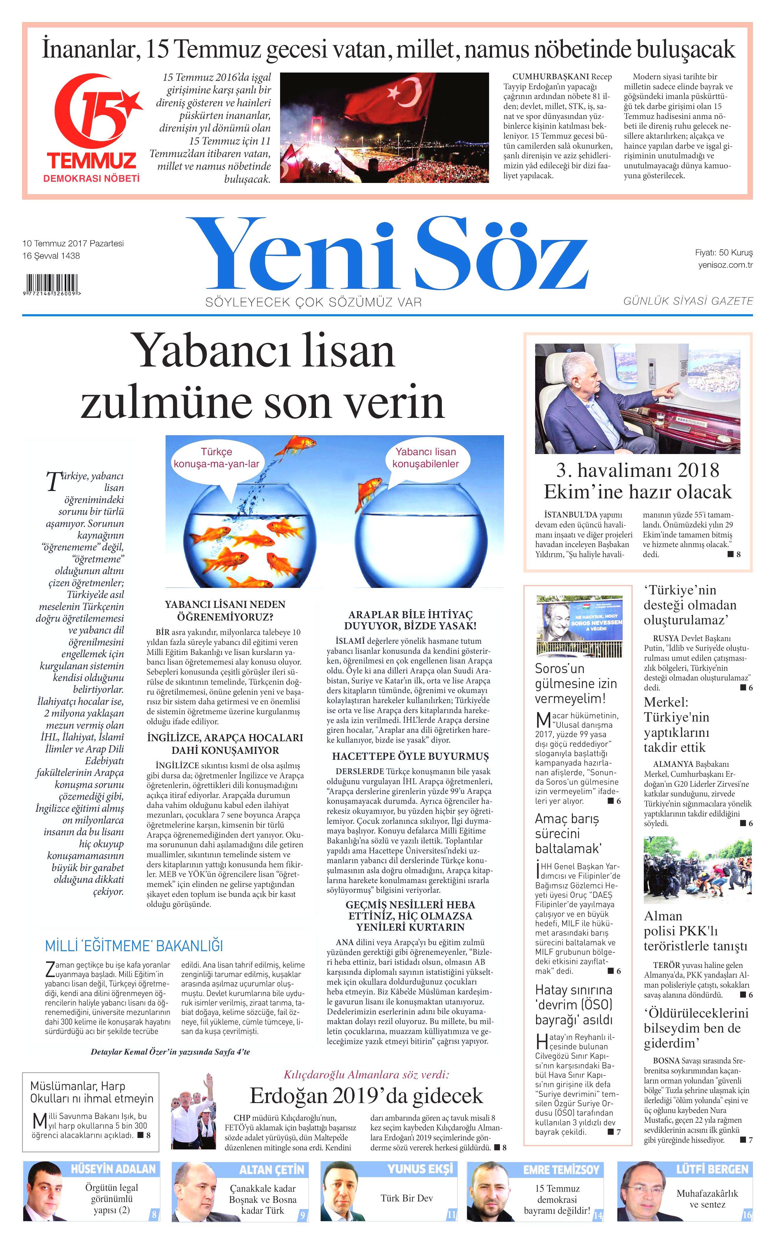 10 Temmuz 2017 Pazartesi gazete manşetleri - 23