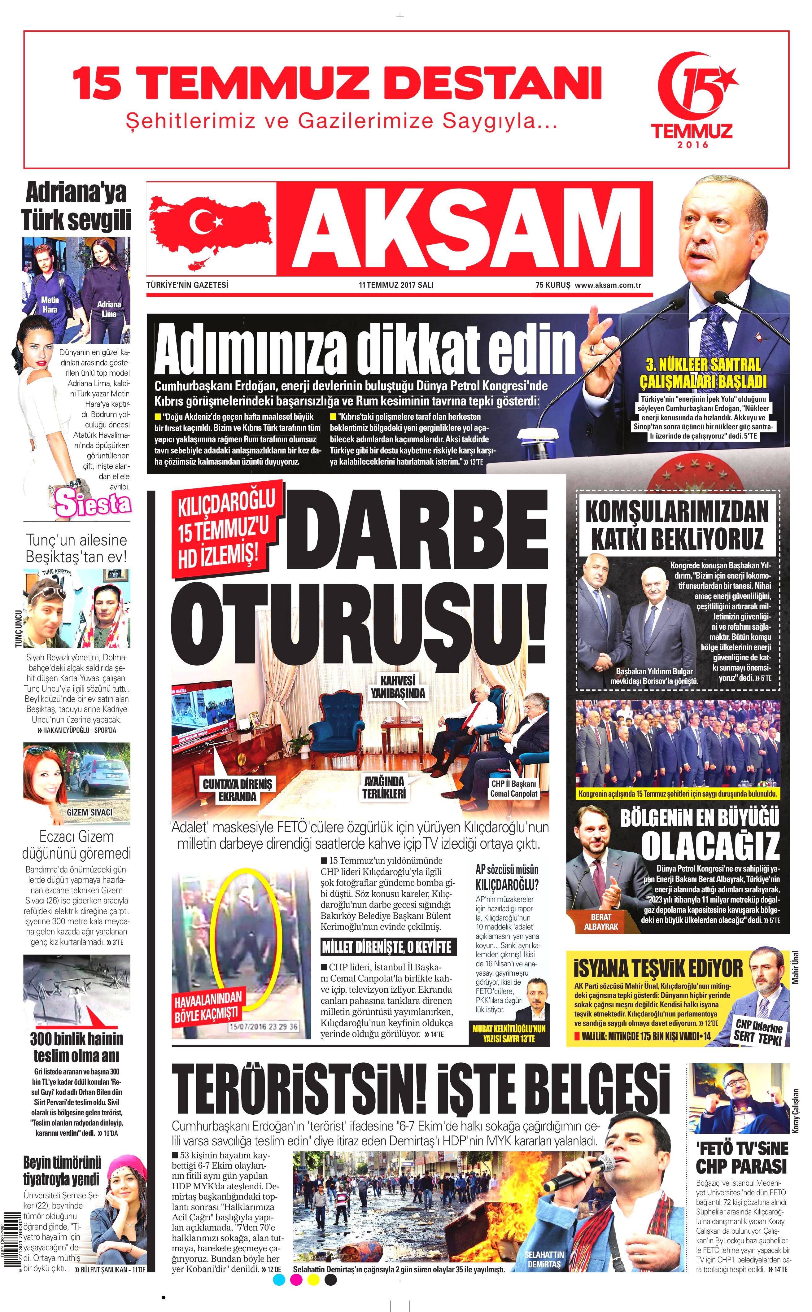 11 Temmuz 2017 Salı gazete manşetleri - 1