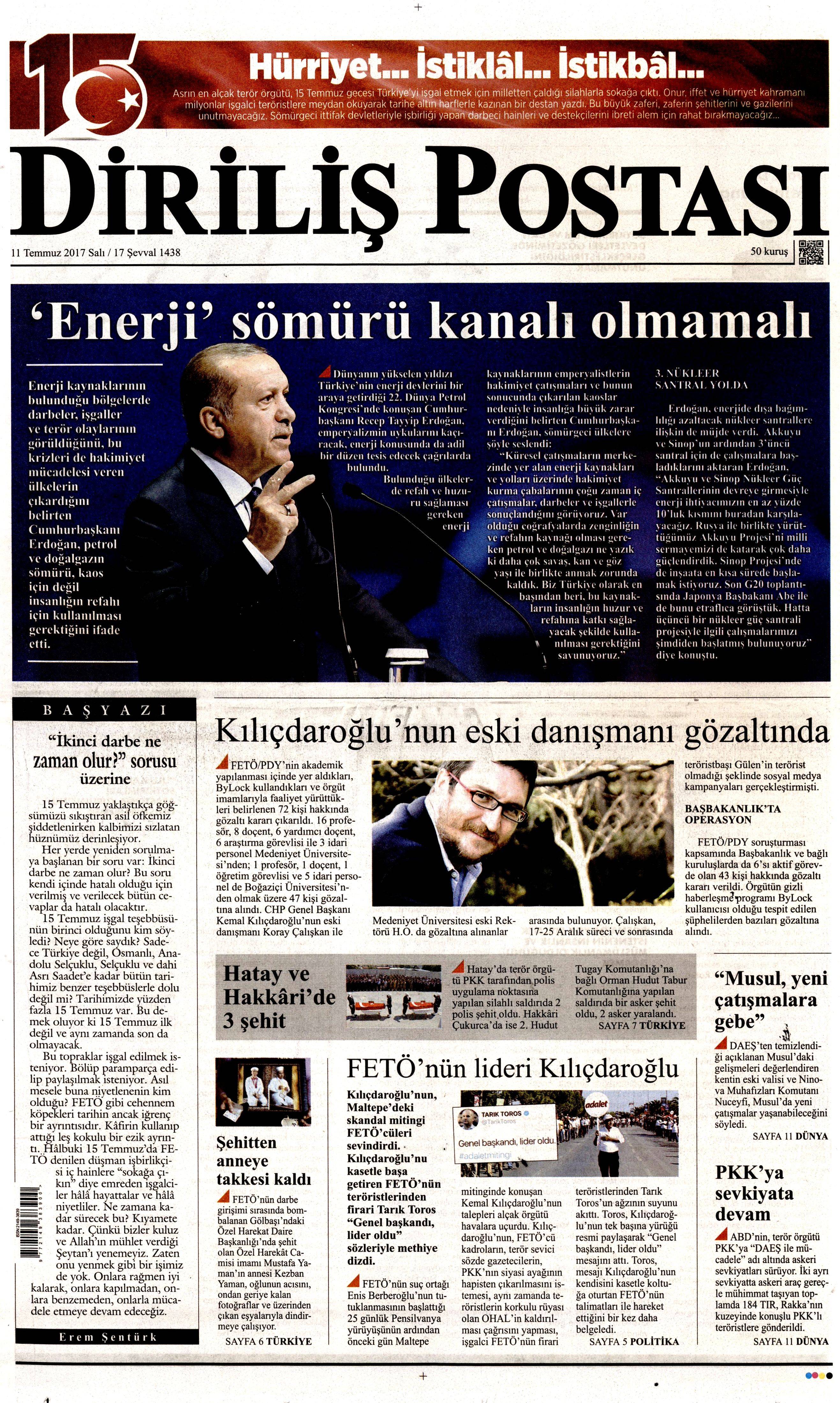 11 Temmuz 2017 Salı gazete manşetleri - 25