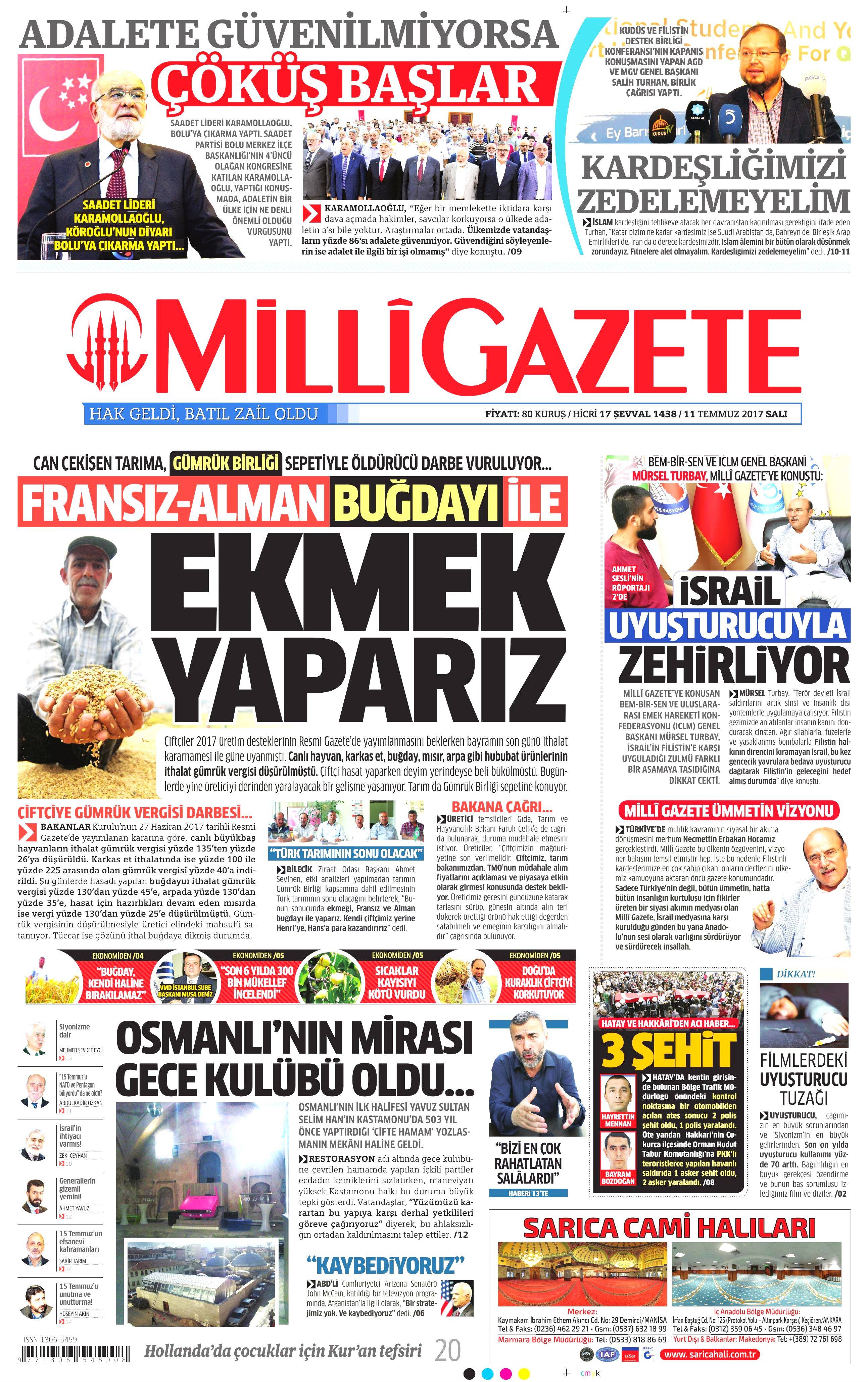 11 Temmuz 2017 Salı gazete manşetleri - 4