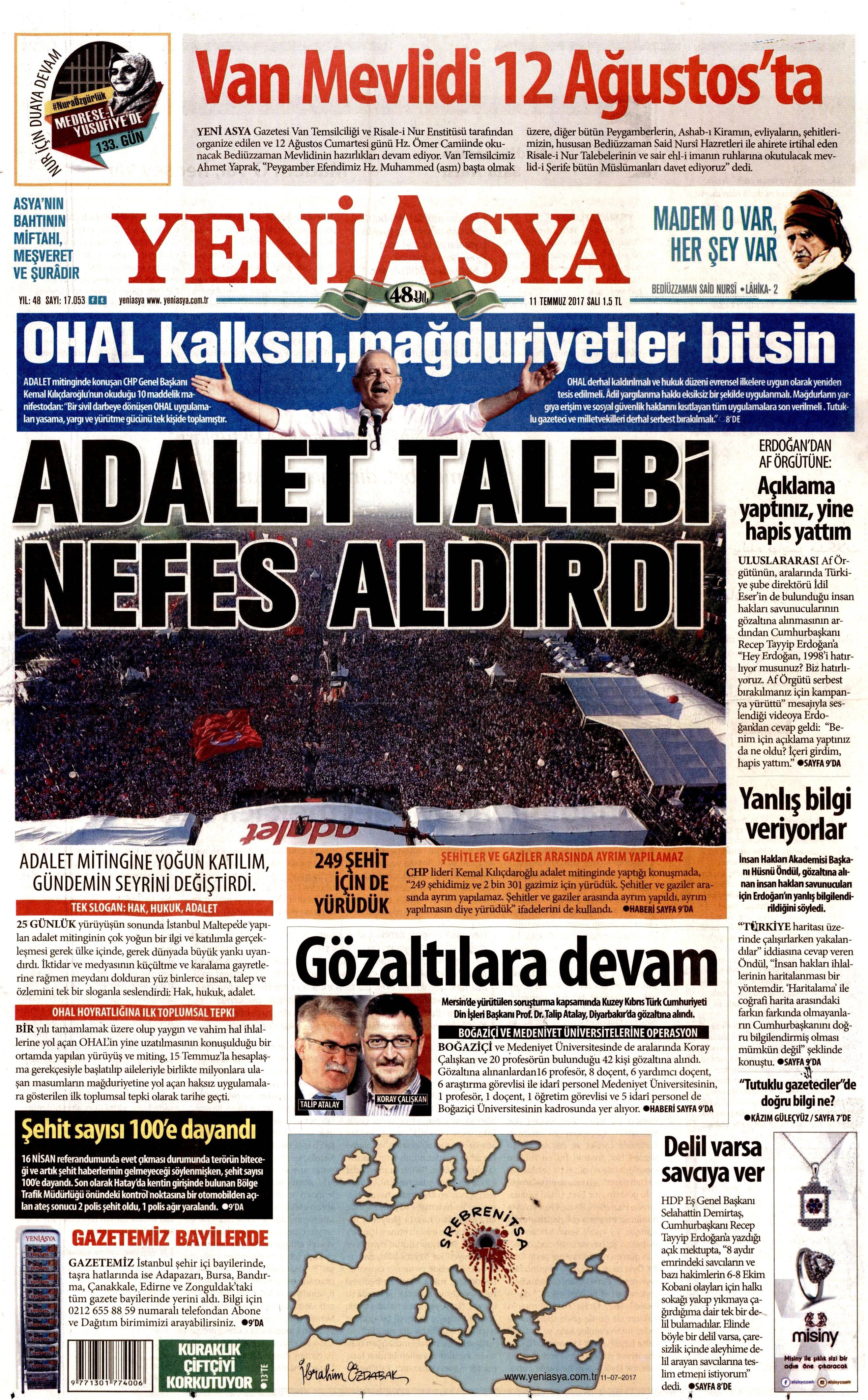 11 Temmuz 2017 Salı gazete manşetleri - 6