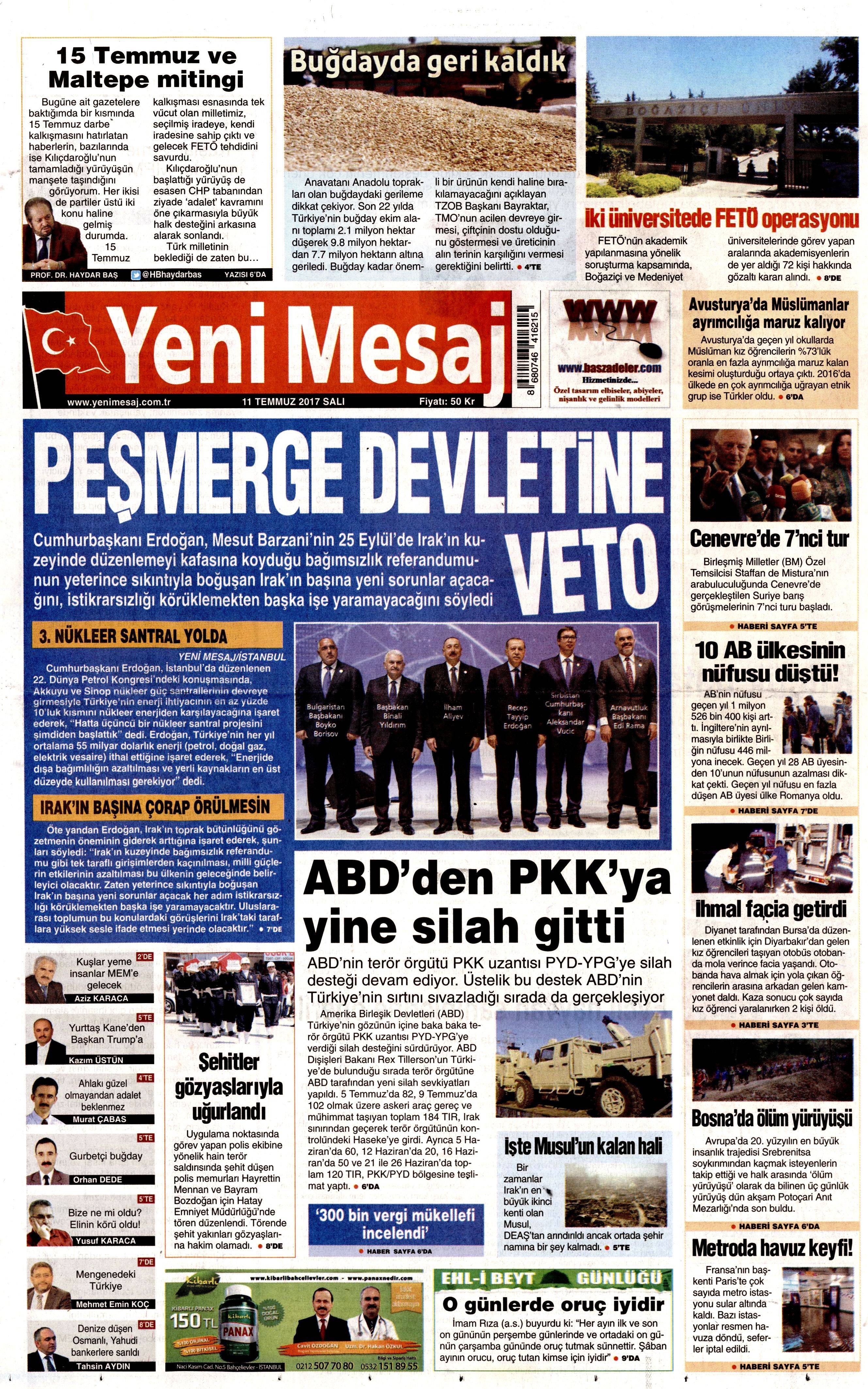 11 Temmuz 2017 Salı gazete manşetleri - 7