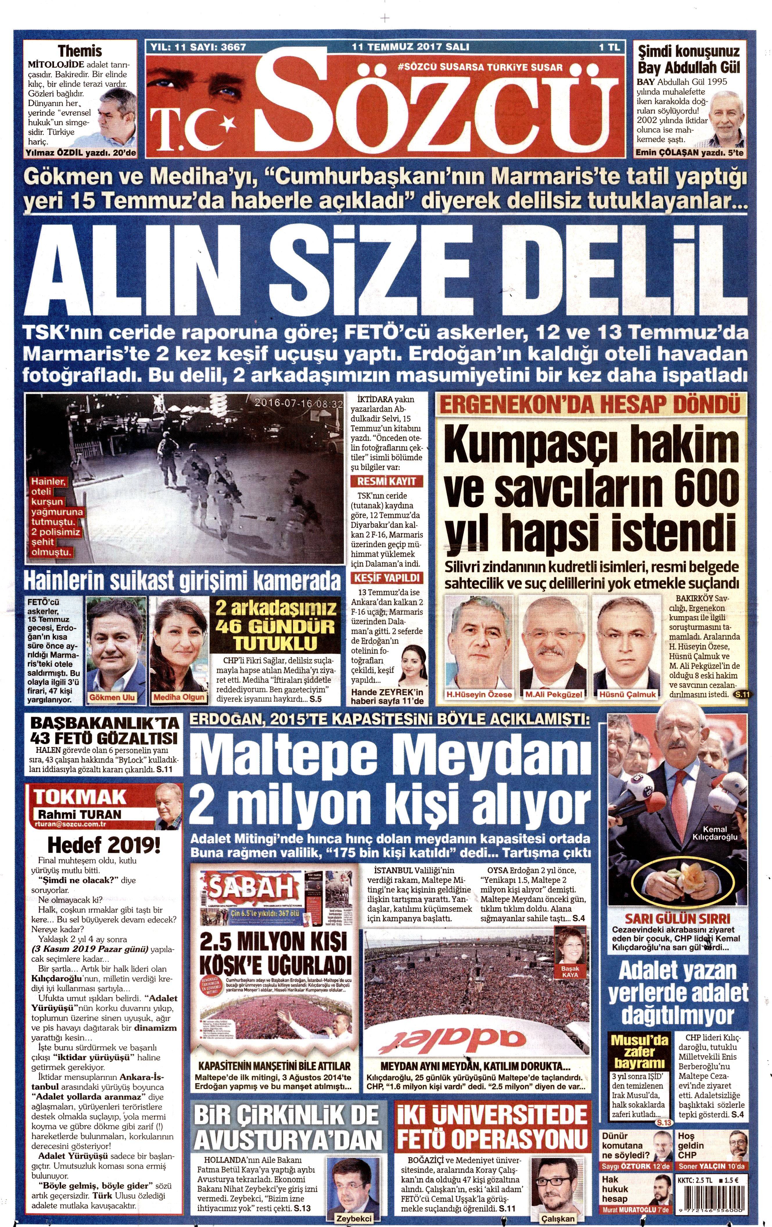 11 Temmuz 2017 Salı gazete manşetleri - 9
