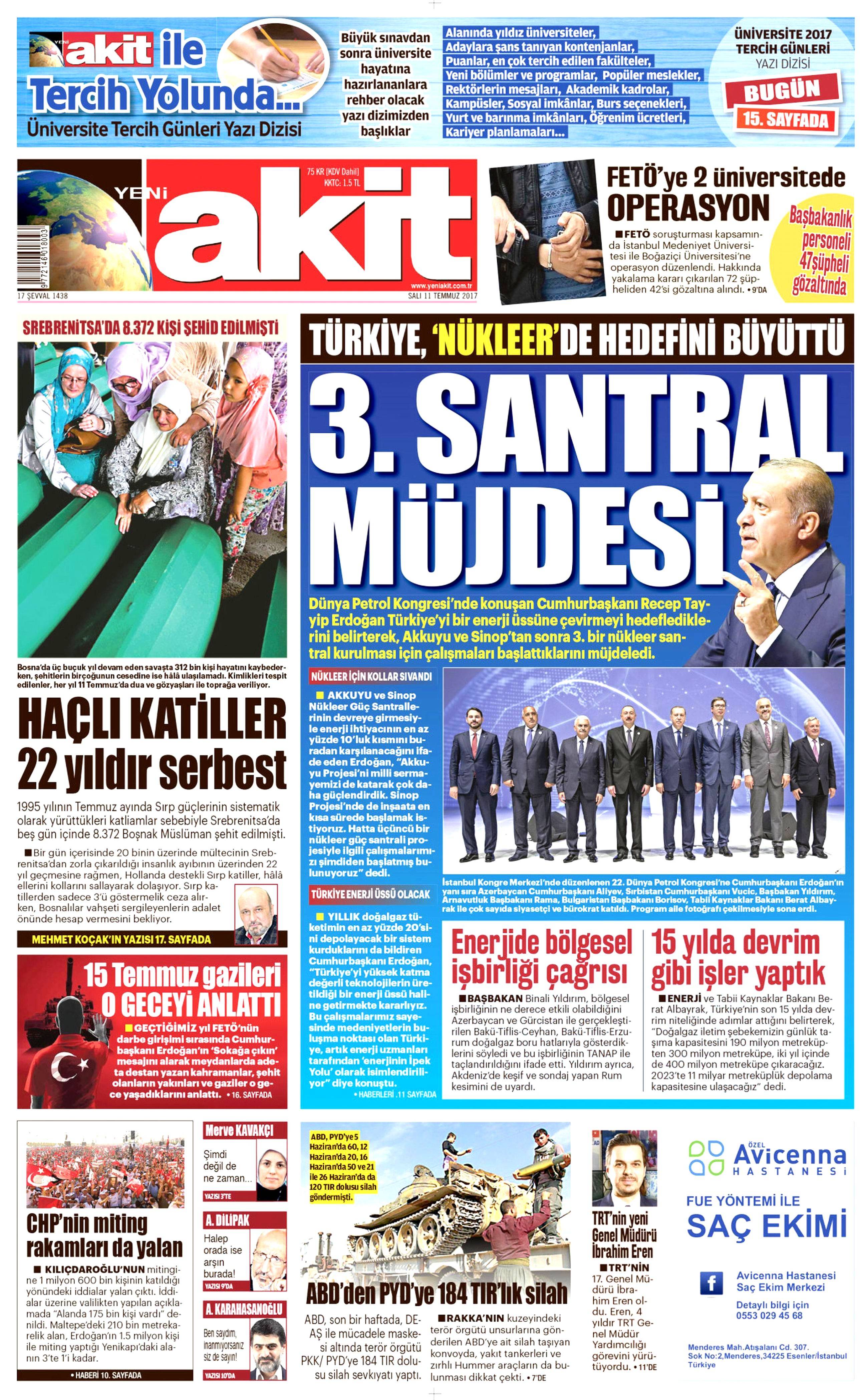 11 Temmuz 2017 Salı gazete manşetleri - 10