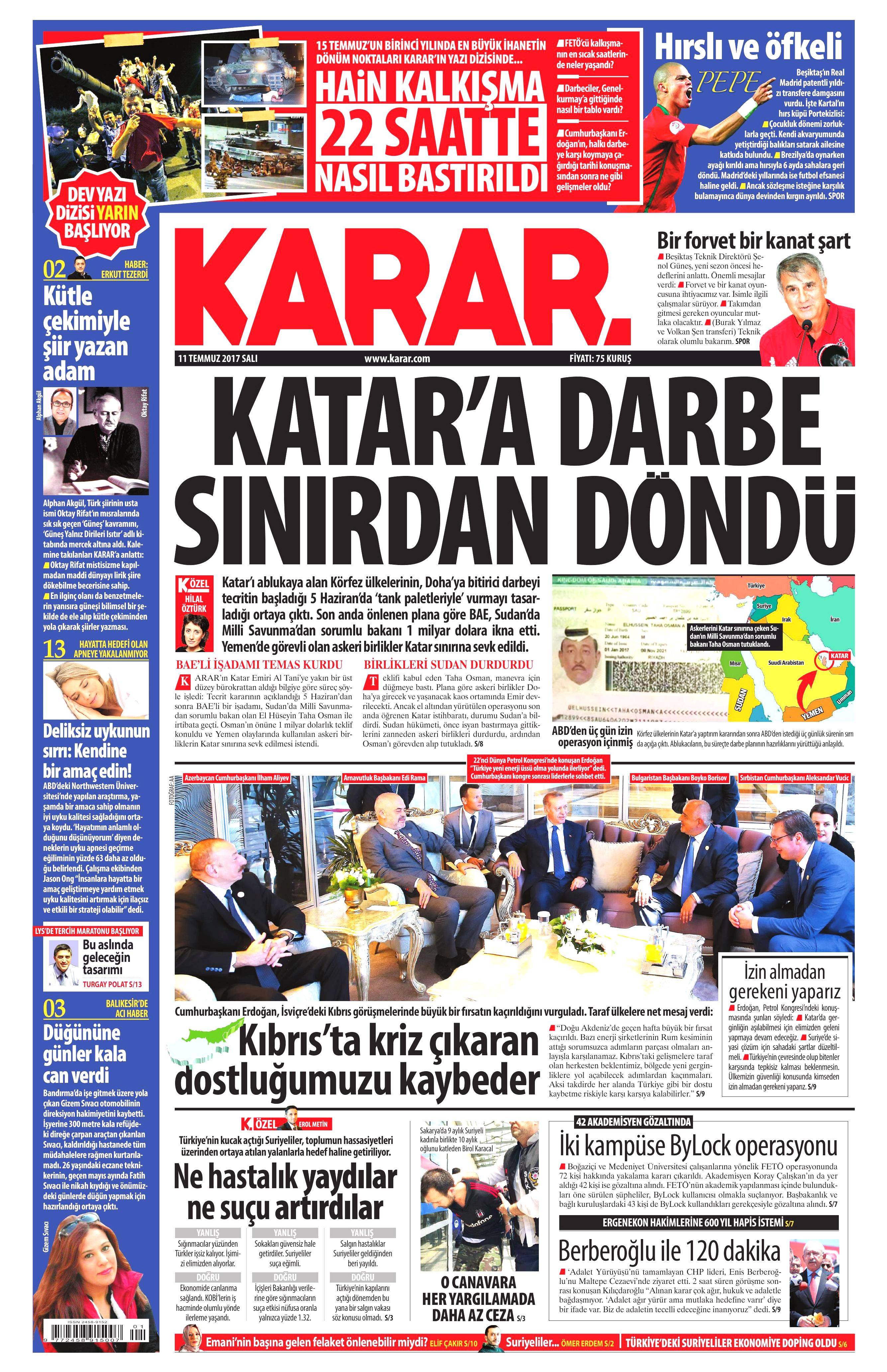 11 Temmuz 2017 Salı gazete manşetleri - 17