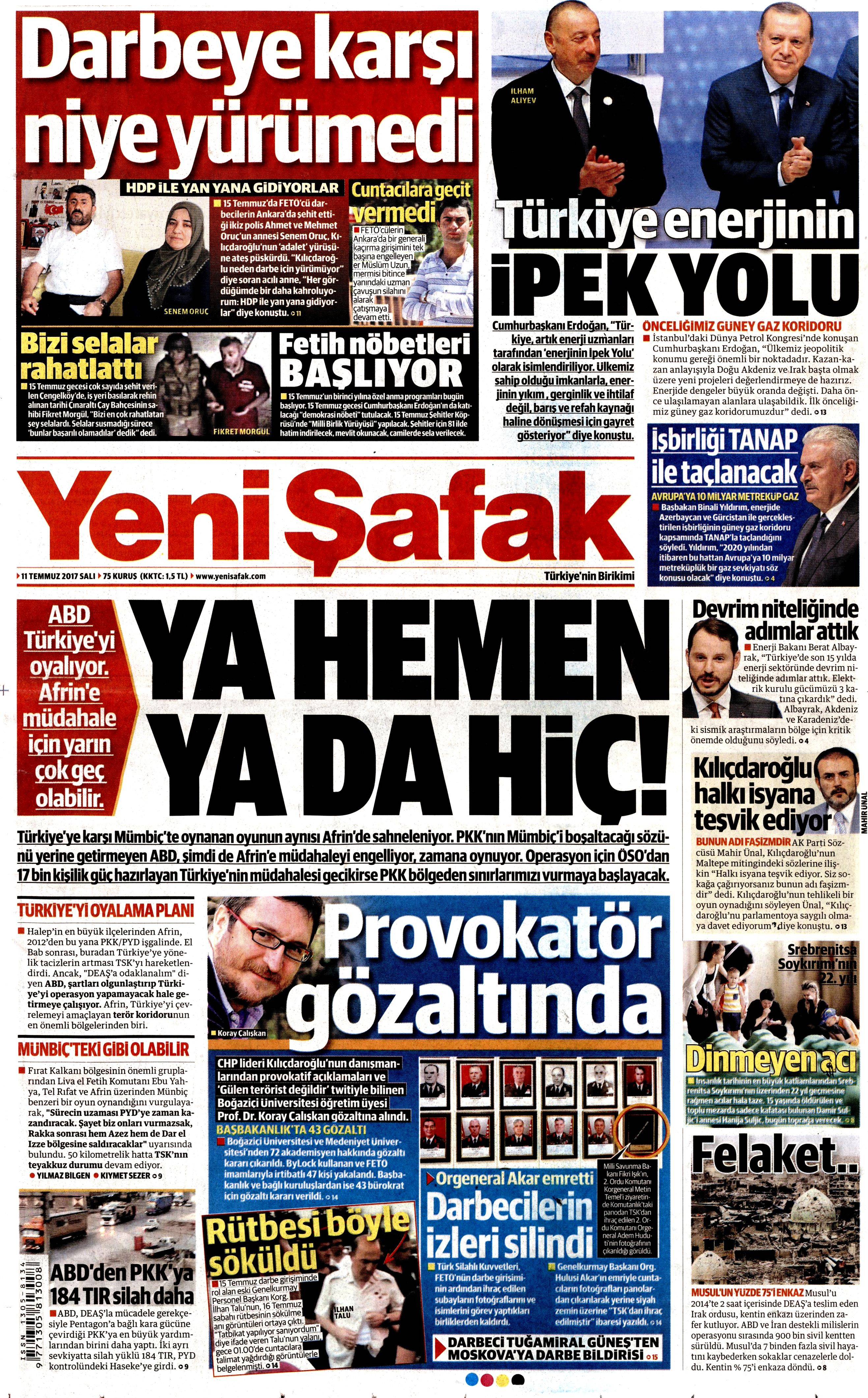 11 Temmuz 2017 Salı gazete manşetleri - 23