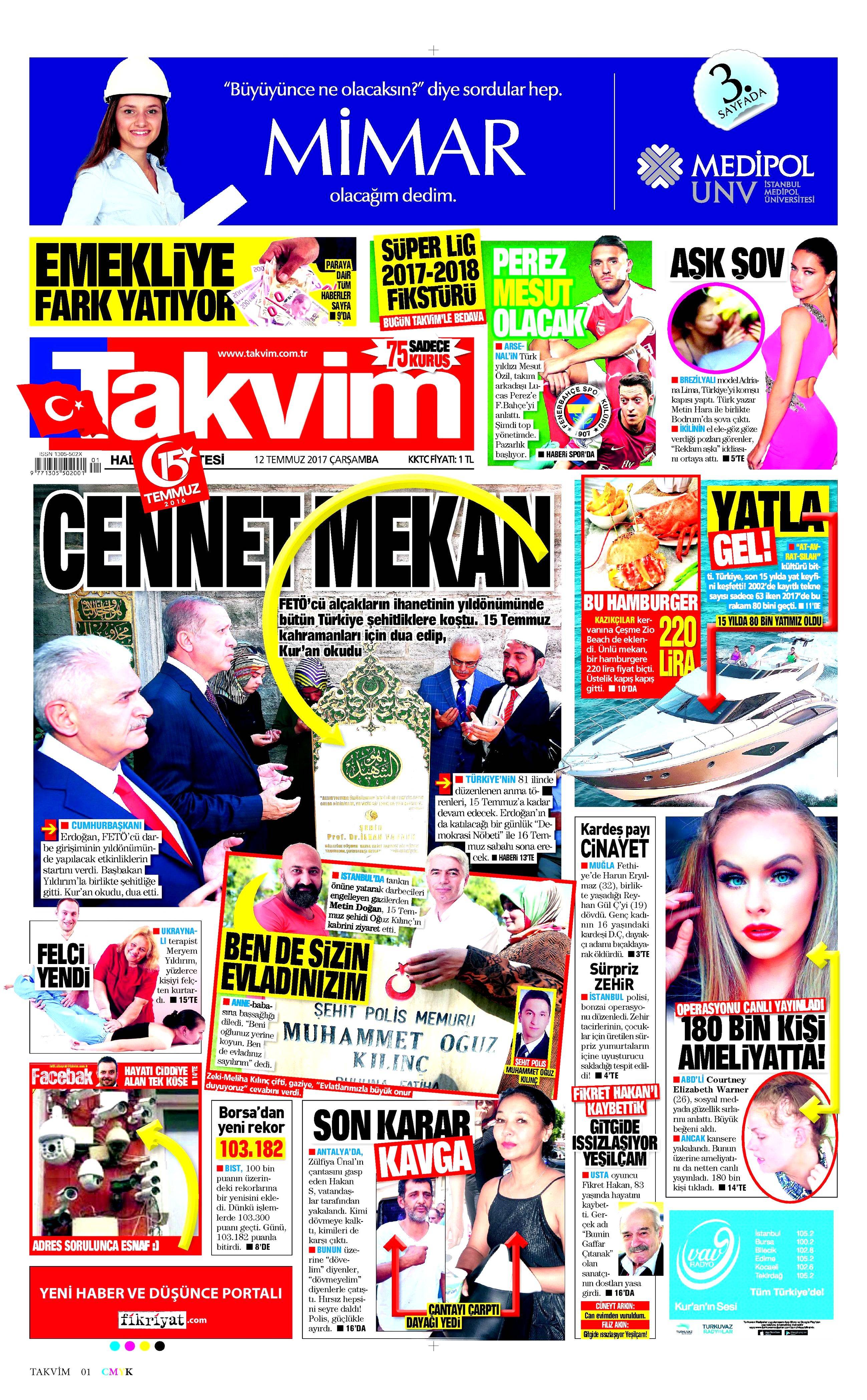 12 Temmuz 2017 Çarşamba gazete manşetleri - 16