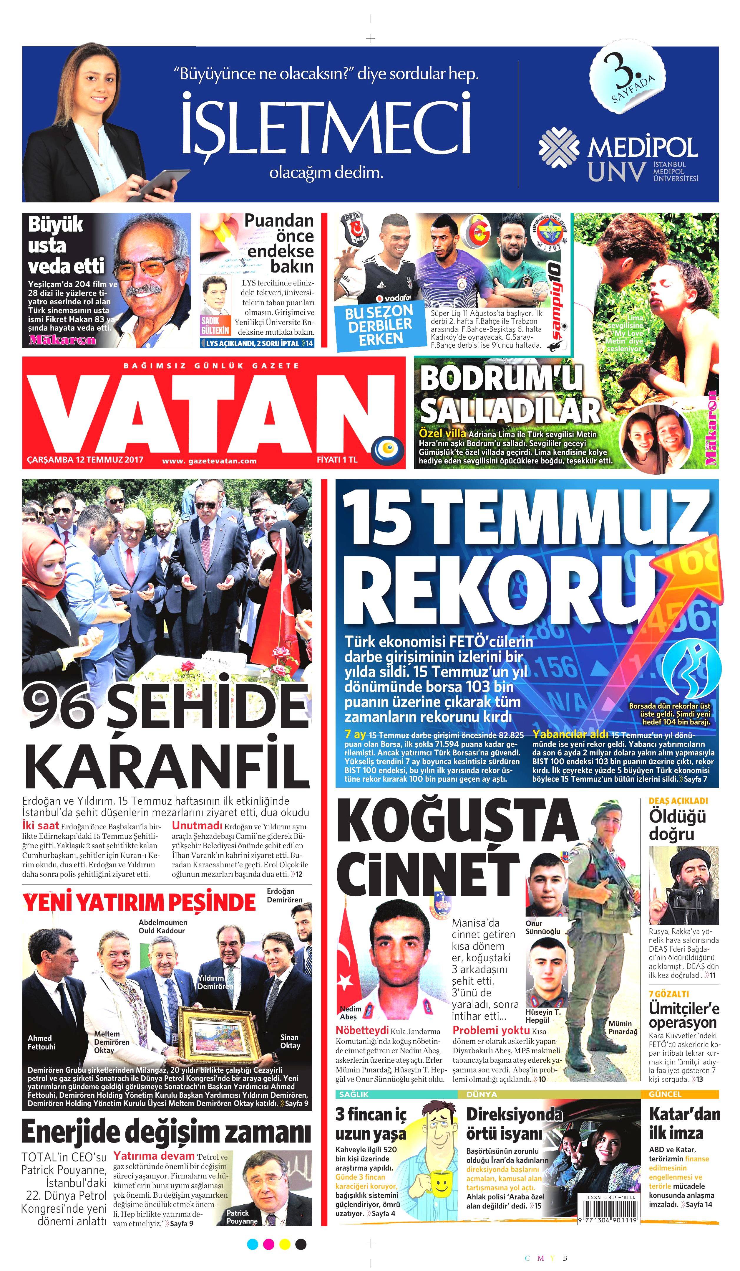 12 Temmuz 2017 Çarşamba gazete manşetleri - 18