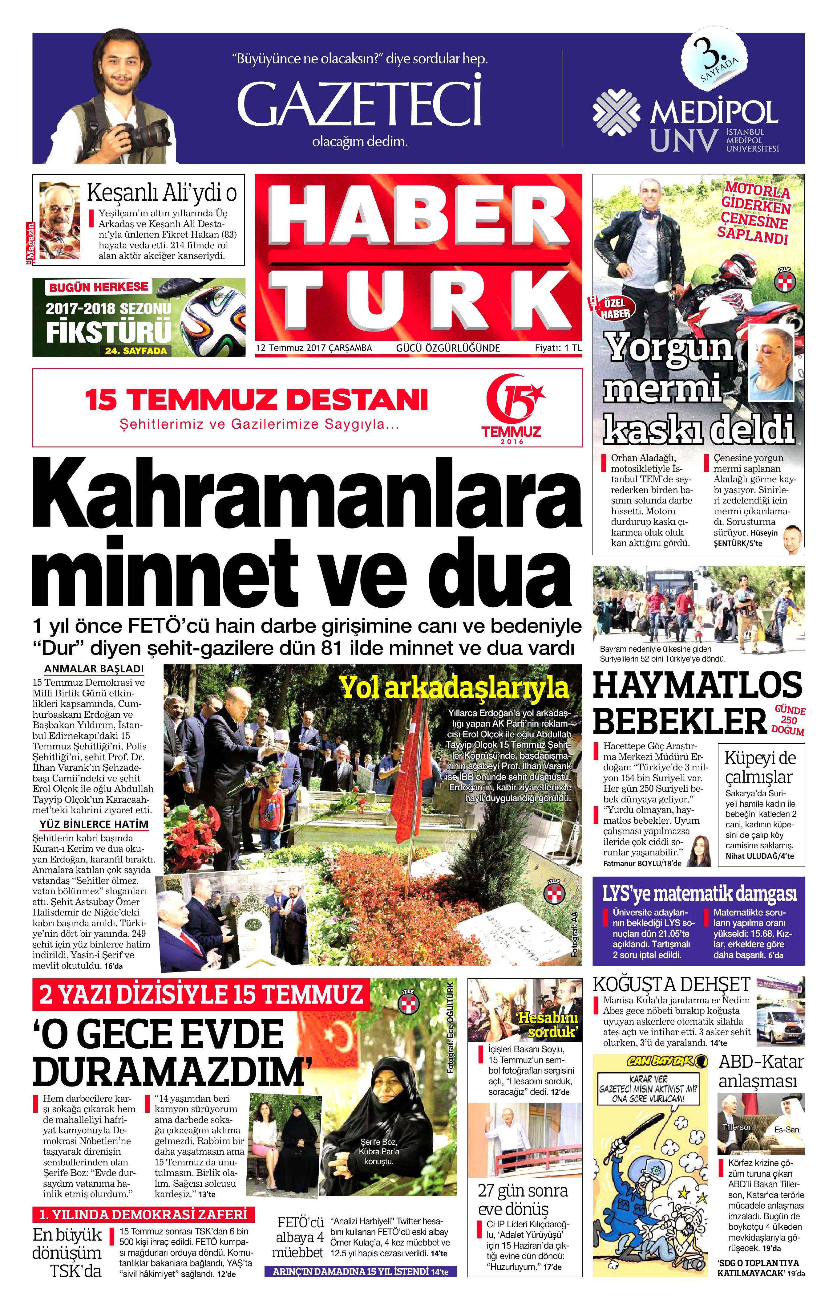 12 Temmuz 2017 Çarşamba gazete manşetleri - 5