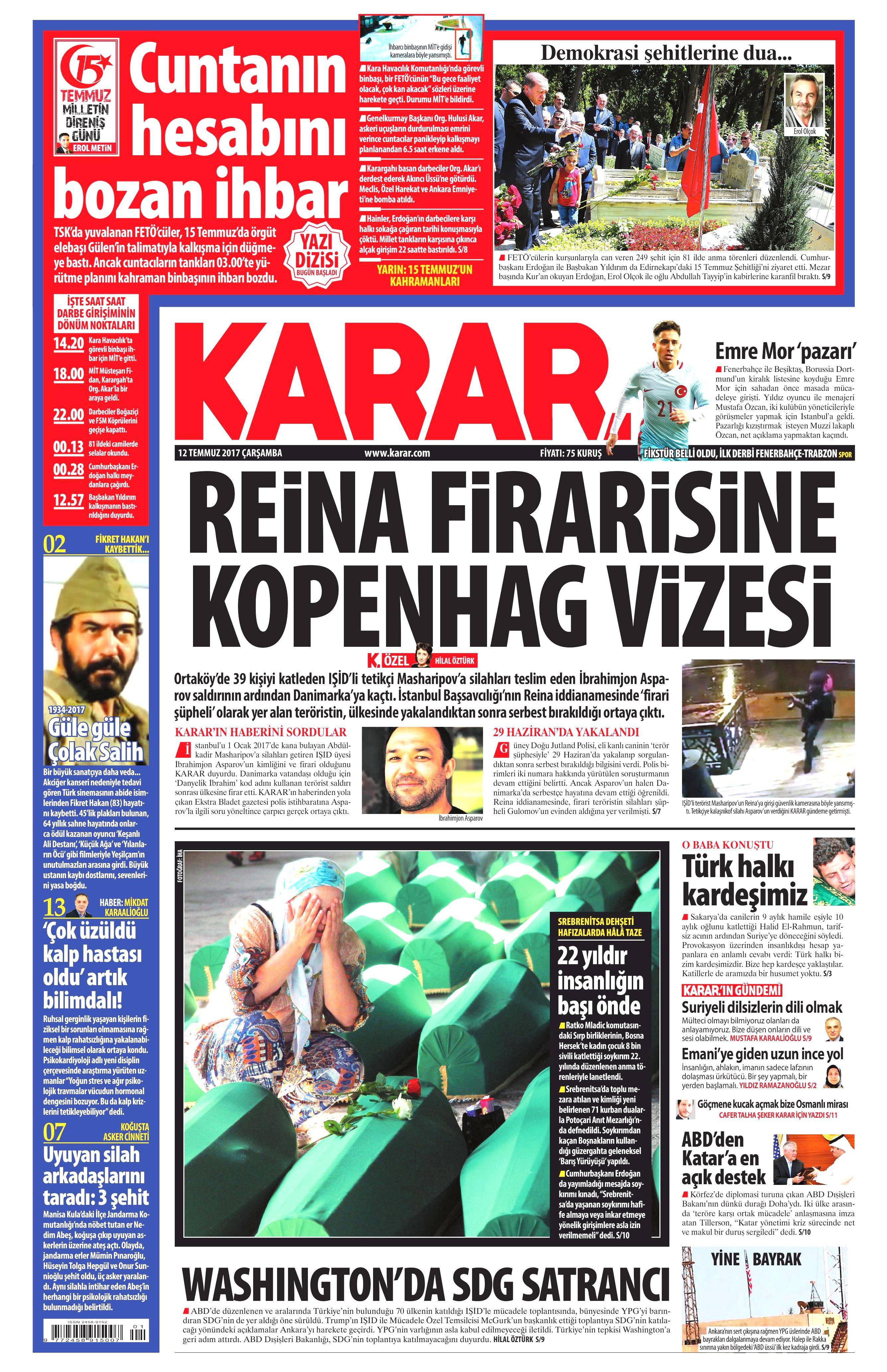 12 Temmuz 2017 Çarşamba gazete manşetleri - 7