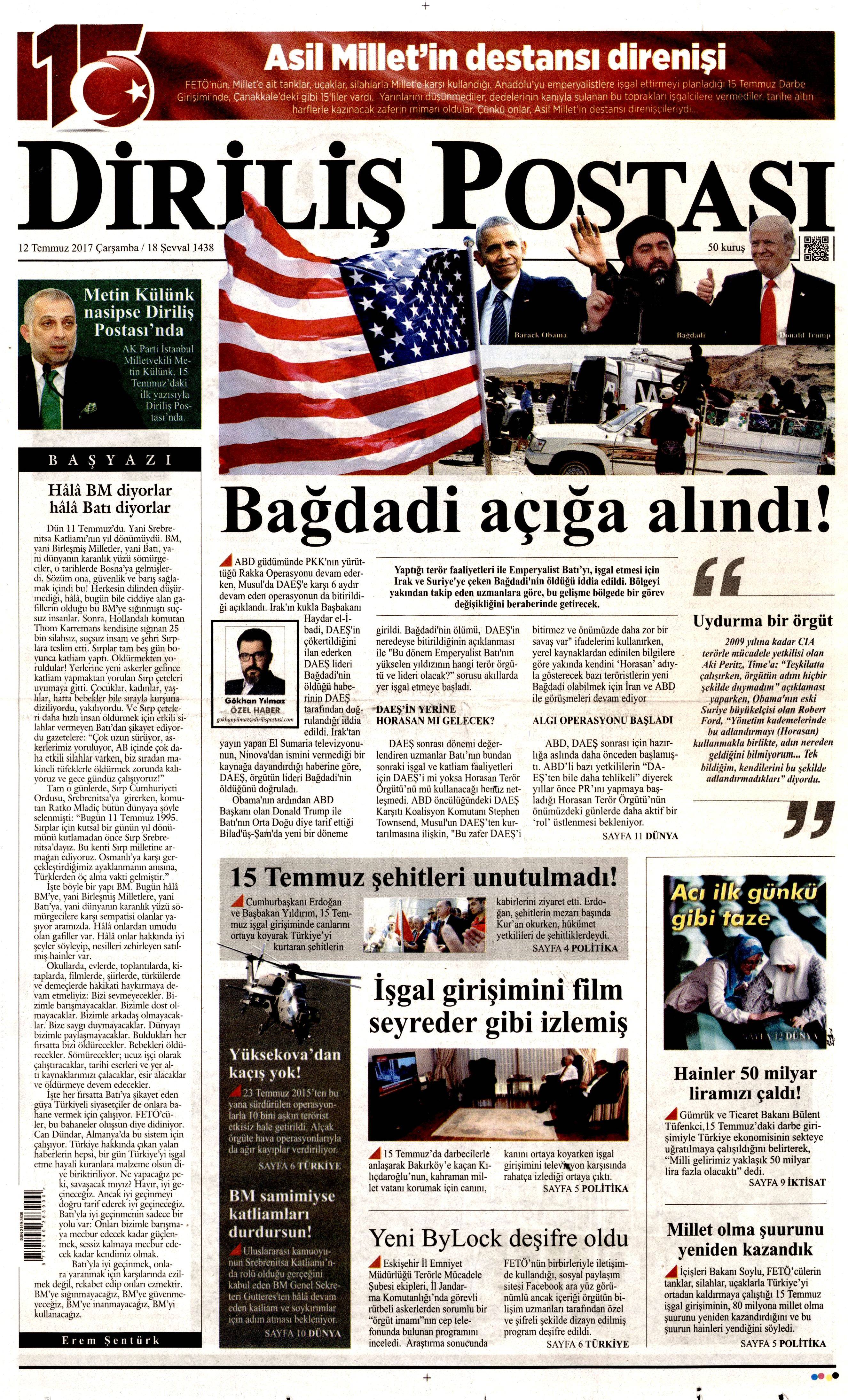 12 Temmuz 2017 Çarşamba gazete manşetleri - 3