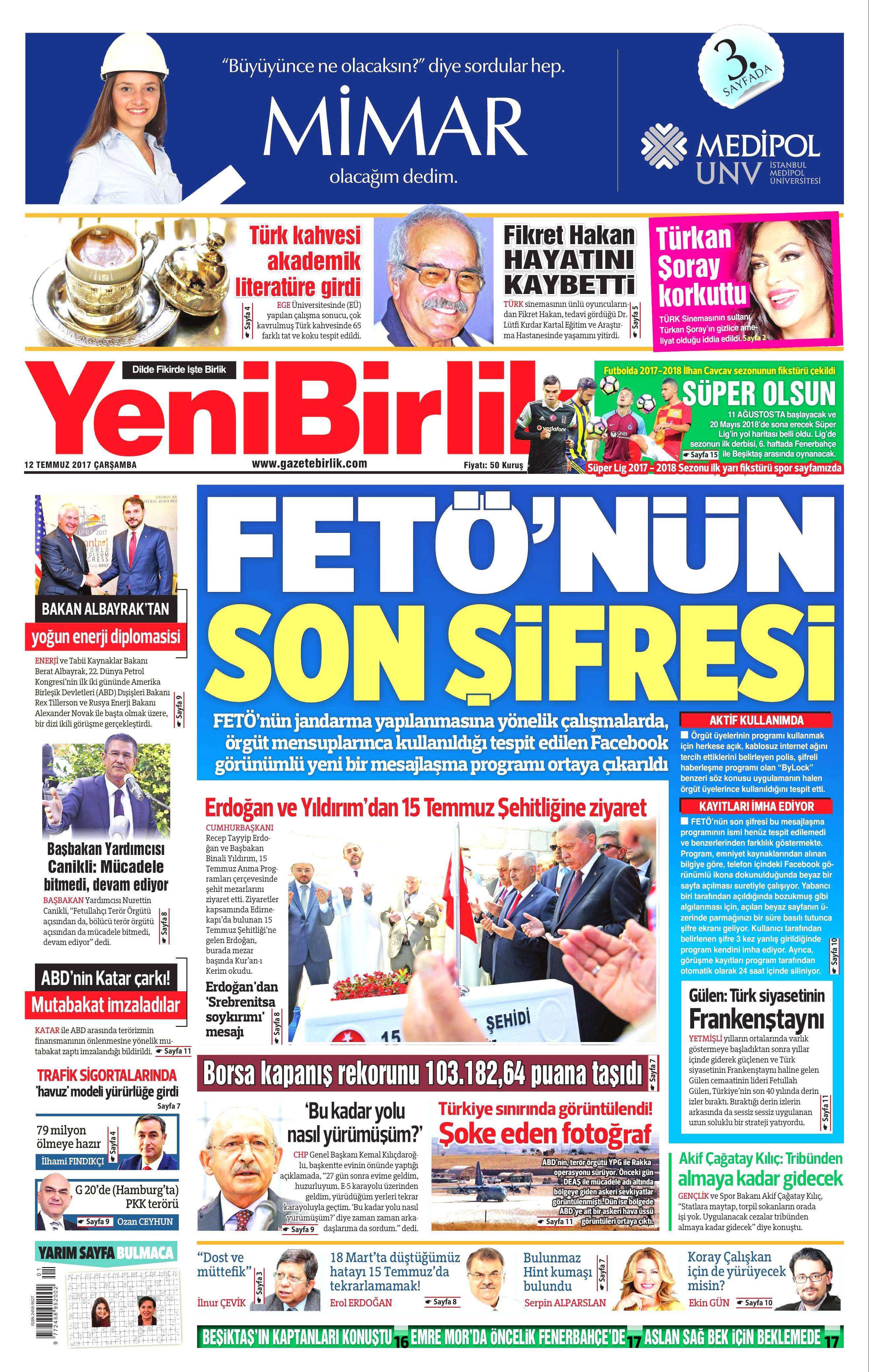 12 Temmuz 2017 Çarşamba gazete manşetleri - 20