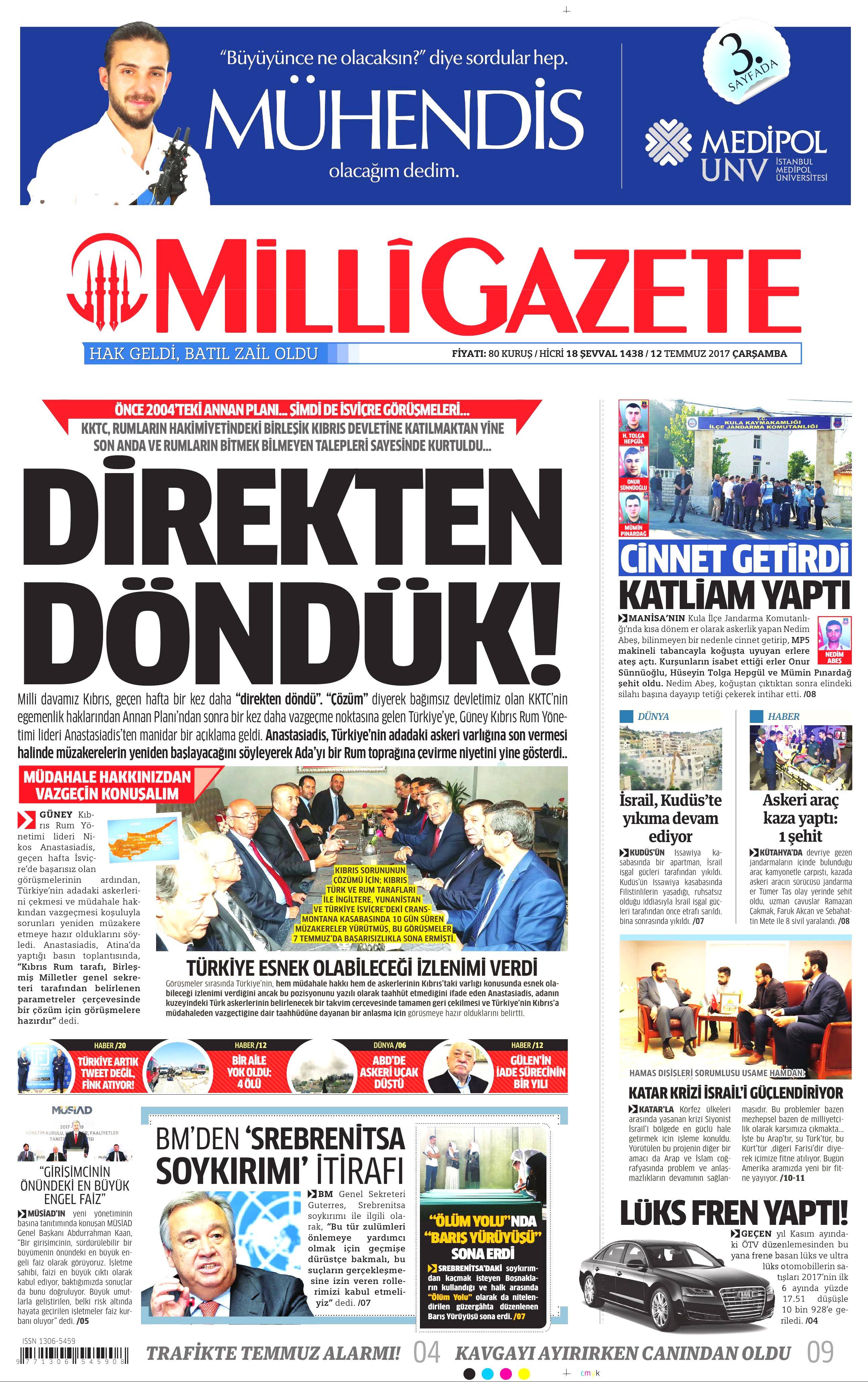 12 Temmuz 2017 Çarşamba gazete manşetleri - 9