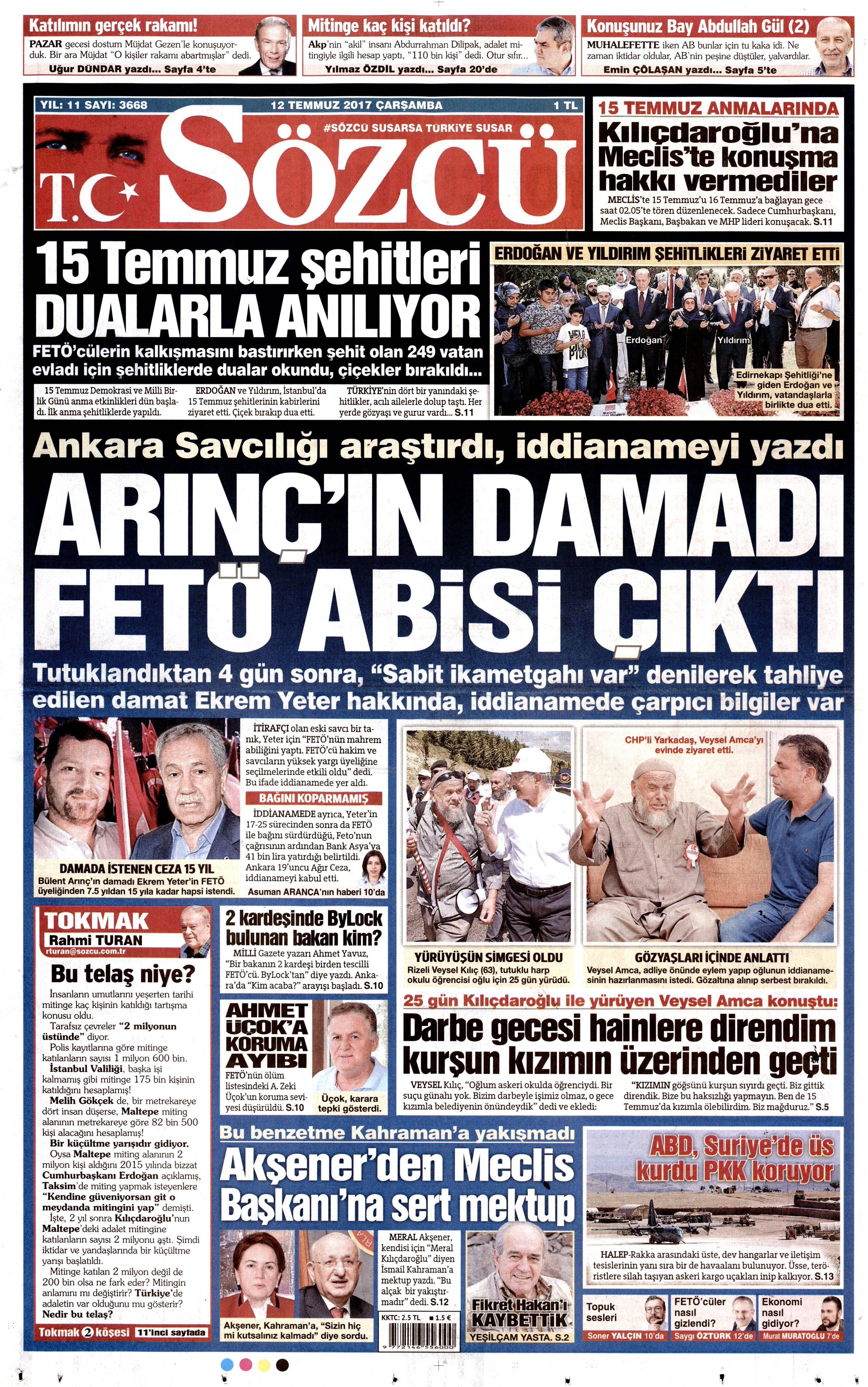 12 Temmuz 2017 Çarşamba gazete manşetleri - 15